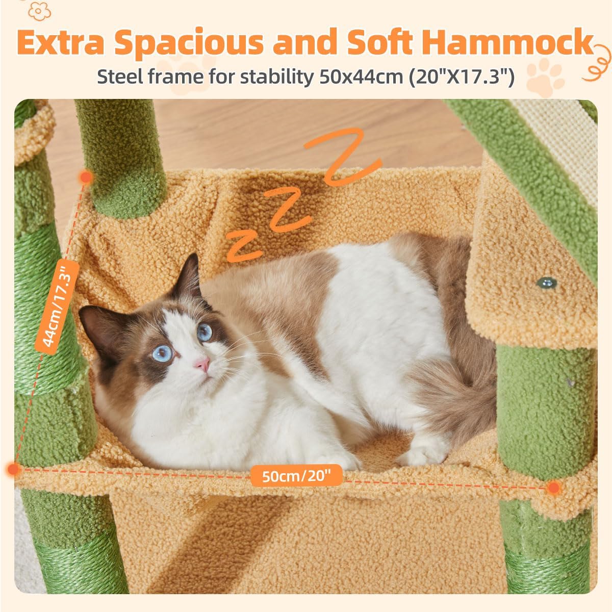 Taoqimiao Cactus Cat Tree, 58In Cat Tower for Indoor Cats Large Adult | Spacious Cat Condo, 2 Cute Perches, Metal Frame Cozy Hammock, Durable Scratch Board, 8 Natural Sisal Posts, Basket, MSC026 - Image 4