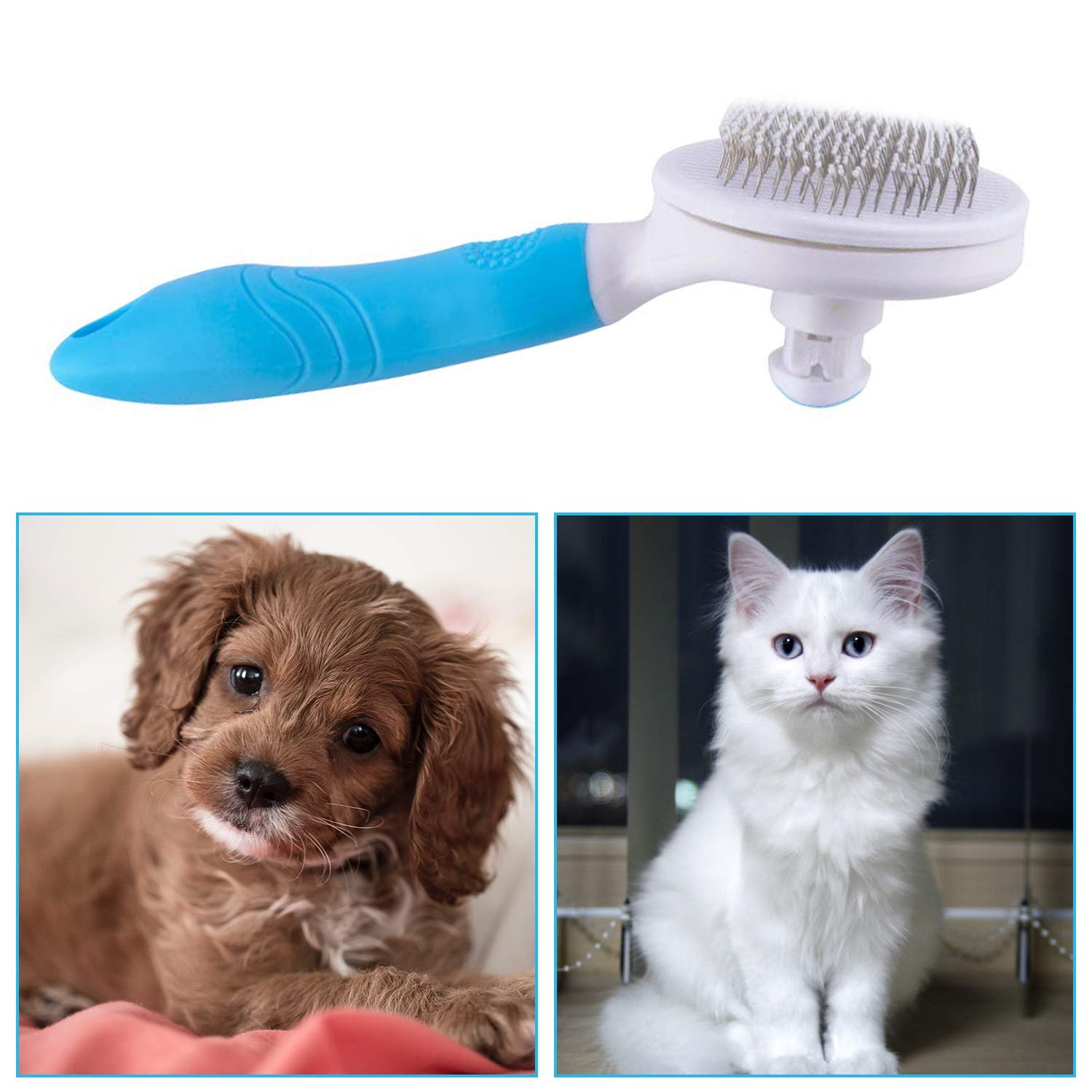Self Cleaning Slicker Brush - Cat Brush Skin-Friendly Deshedding Grooming Massaging Tool for Long & Short Haired Pets, Cat Hair Brushes Easy Removes Undercoat for Dogs Cats Rabbits - UPGRADED, Blue - Image 6