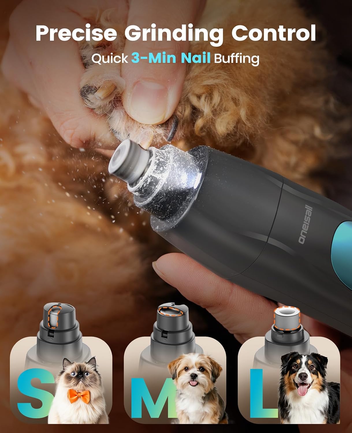 oneisall Professional 4-in-1 Dog Grooming Kit with LED Light | Quiet Clippers & Nail Grinder, Cordless, 3.7 hrs Runtime, LED Display, Safe for Paws, Face, Ears & Body - Image 5