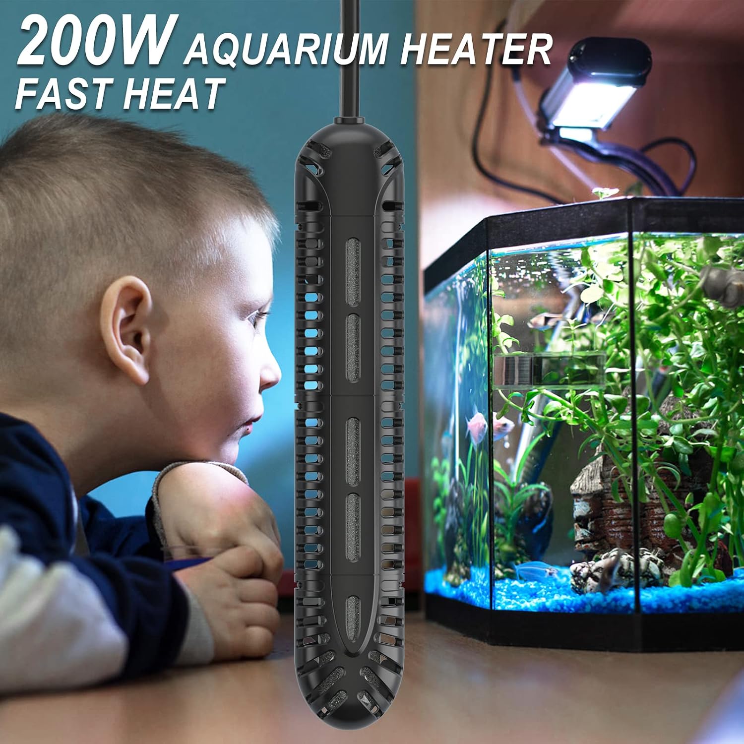 HiTauing Aquarium Heater, 200W Fish Tank Heater with LED Digital Display & 5 Safety Protection, Submersible Aquarium Heater with 2 Suction Cup and 5.9Ft Cord for 20-40 Gallon Fish Tank. - Image 2