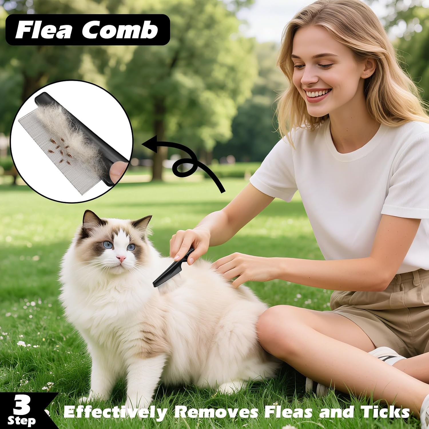Professional 3PCS Self Cleaning Slicker Brush & Pet Grooming Rake & Flea Comb for Dogs,Cats and Horses | Double-Sided Dematting Comb & Skin Friendly Deshedding Grooming Tool | Pet Supplies (Blue) - Image 6
