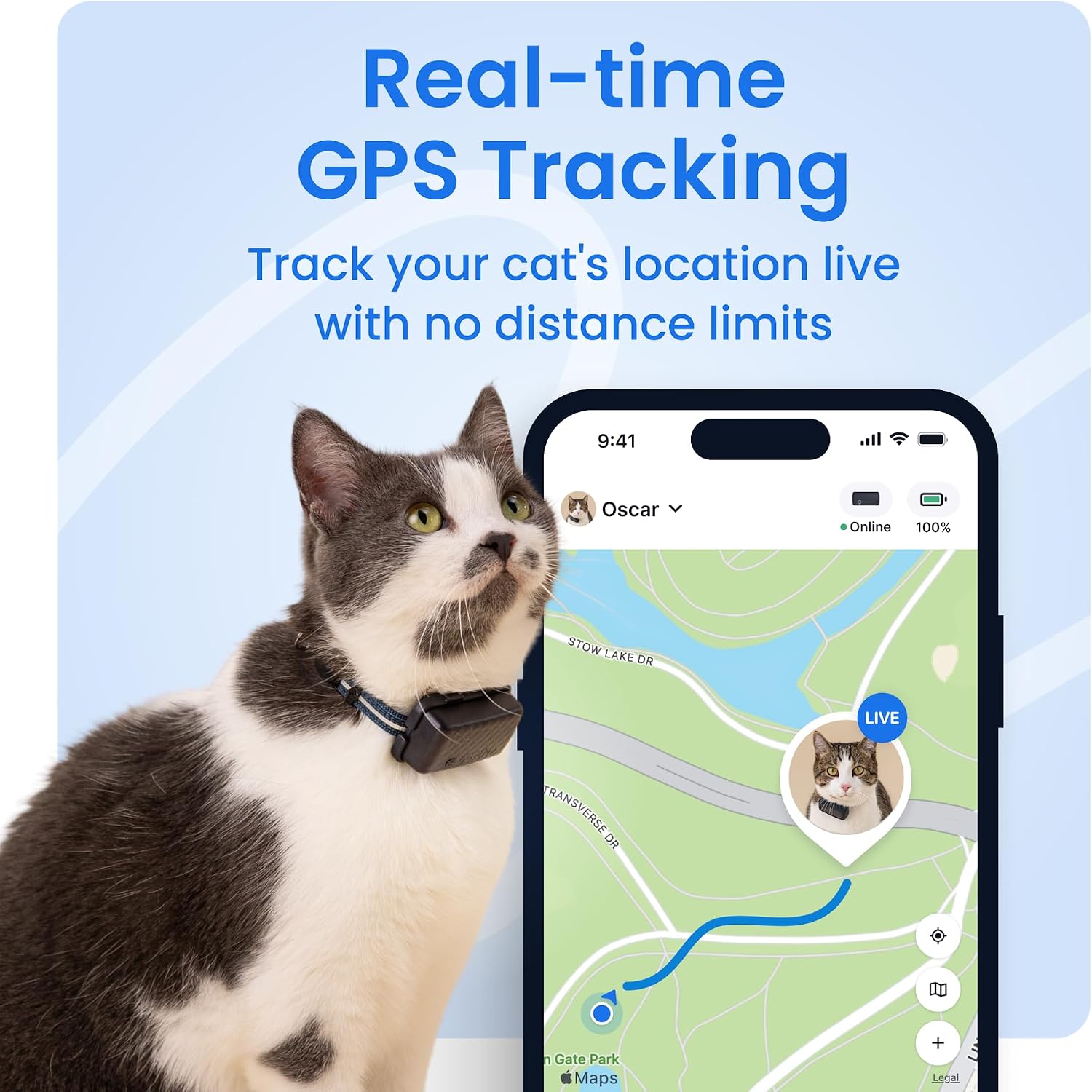 Tractive Smart Cat GPS Tracker with Free 6 Month Subscription | Real-Time Location & Wellness Monitoring for Cats 6.5 lbs+ | Territory & Location History | Up to 5-Day Battery (Dark Blue) - Image 2