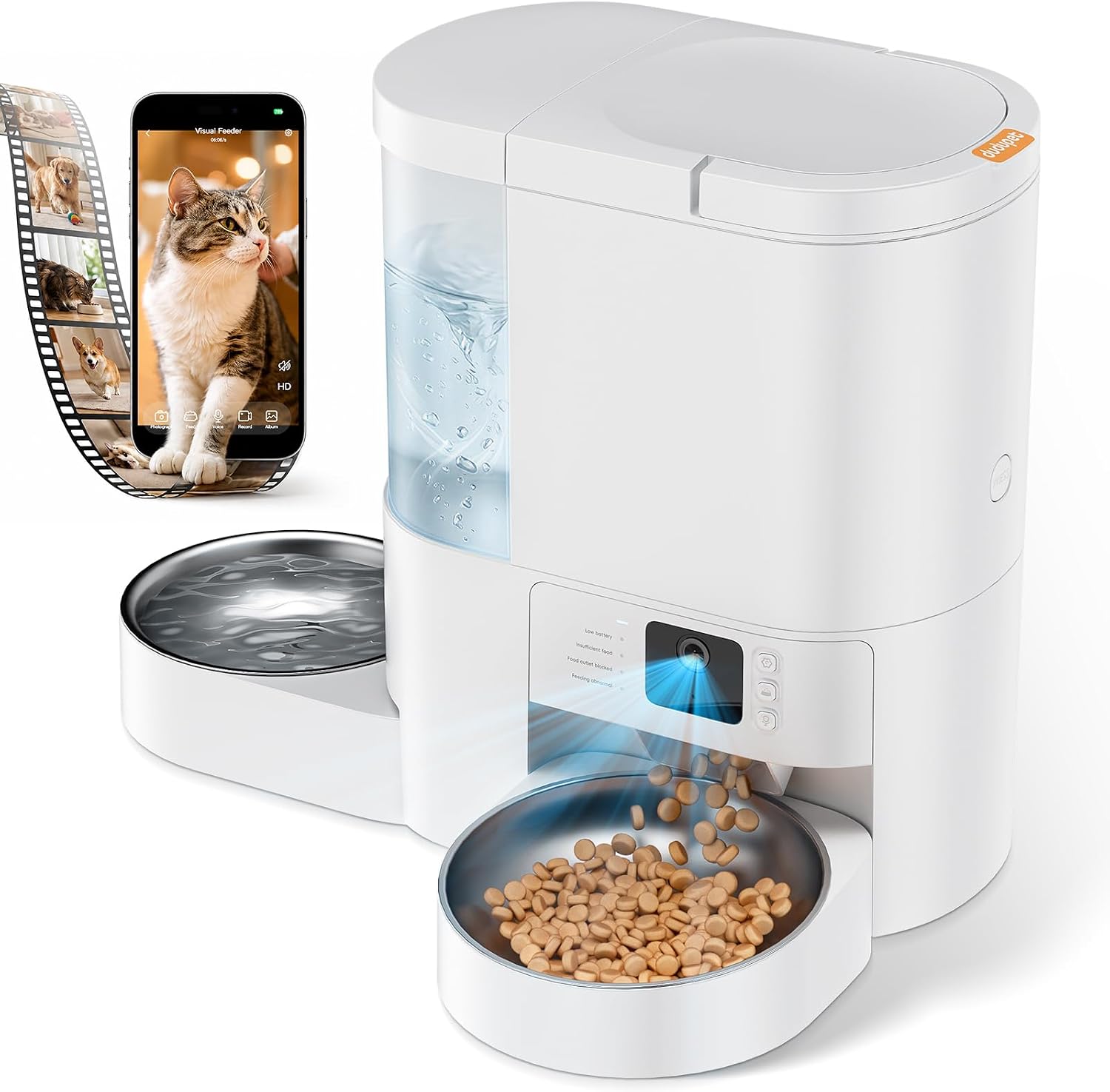 Automatic Cat Feeder with Camera, 2 in 1 Cat Food and Water Dispenser | 2K HD Video and Night Vision, 5G App Controlled Timed Pet Feeder, 4L Food & 3L Gravity Waterer, 2-Way Audio for Cat Small Dog