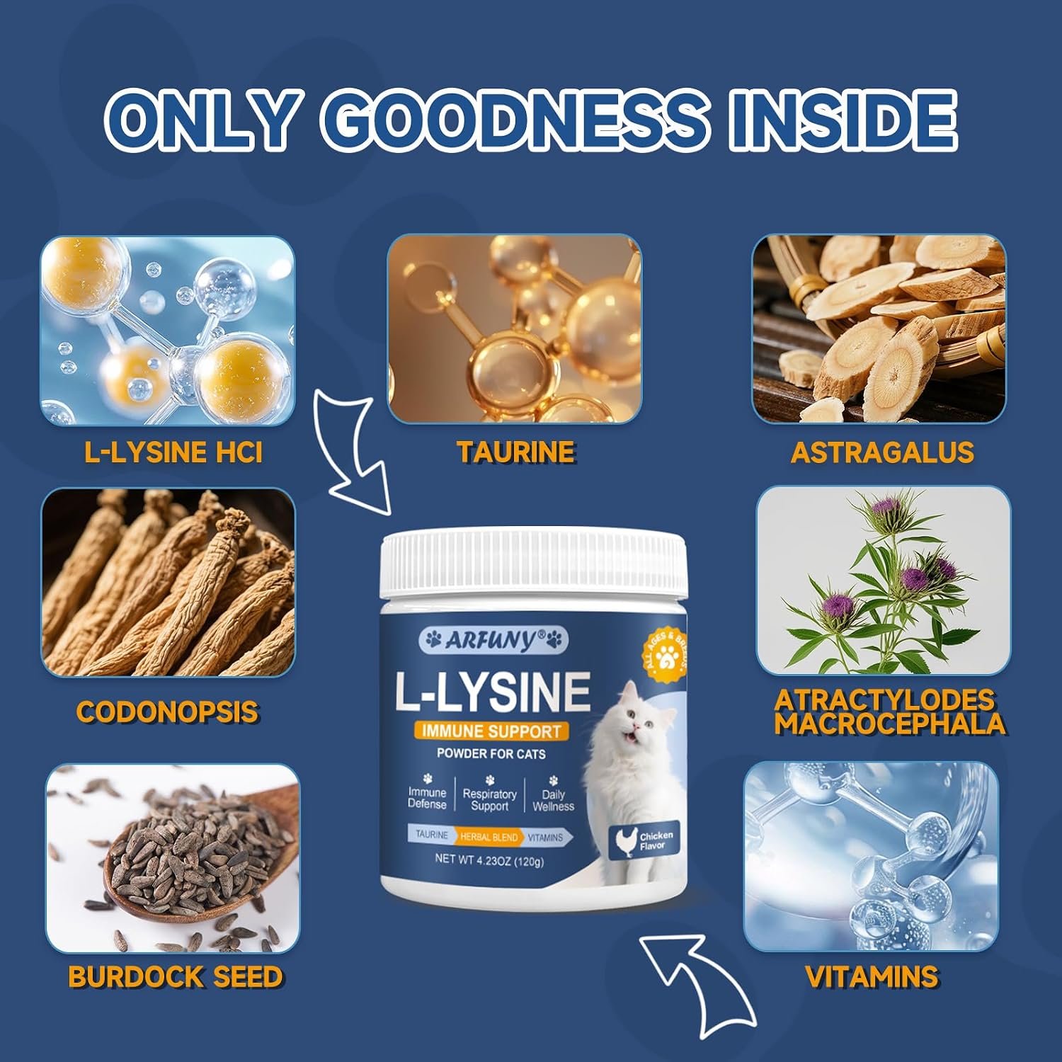 L-Lysine for Cats, Support Immune System, Respiratory, Eye Health | Ease Sneezing, Runny Nose, Watery Eyes Support, with Taurine, Herbal Blend, Vitamins, for All Cats, Chicken Flavor, 120g - Image 5