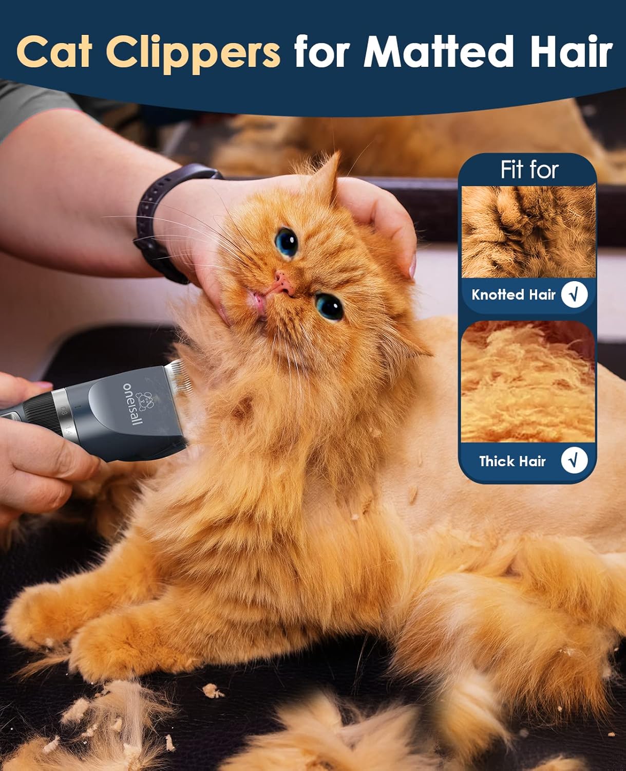 oneisall Quiet Cat Clippers for Matted & Long Hair 2-Speed Cat Grooming Kit | 240mins Long Battery Life, Adjustable Blade Length, 6 Guide Guards with Scissors and Steel Comb, for Cats Small Dogs Animals - Image 2