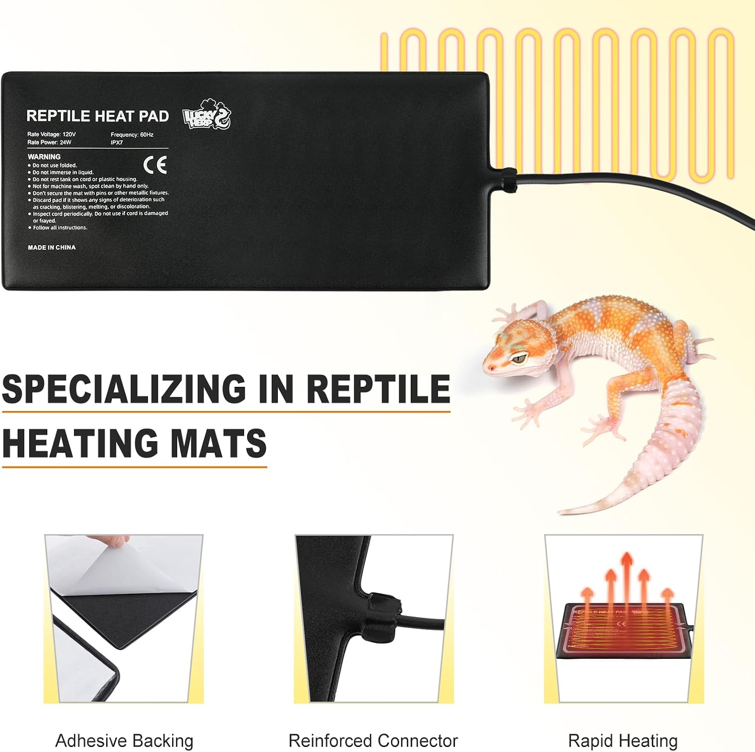 LUCKY HERP Reptile Heat Pad 8x18 Inch 24W Under Tank Terrarium Heating Mat, Reptile Heat Mat, Reptile Heating Pad for Turtle, Lizard, Hermit Crab, Frog, Snake - Image 7