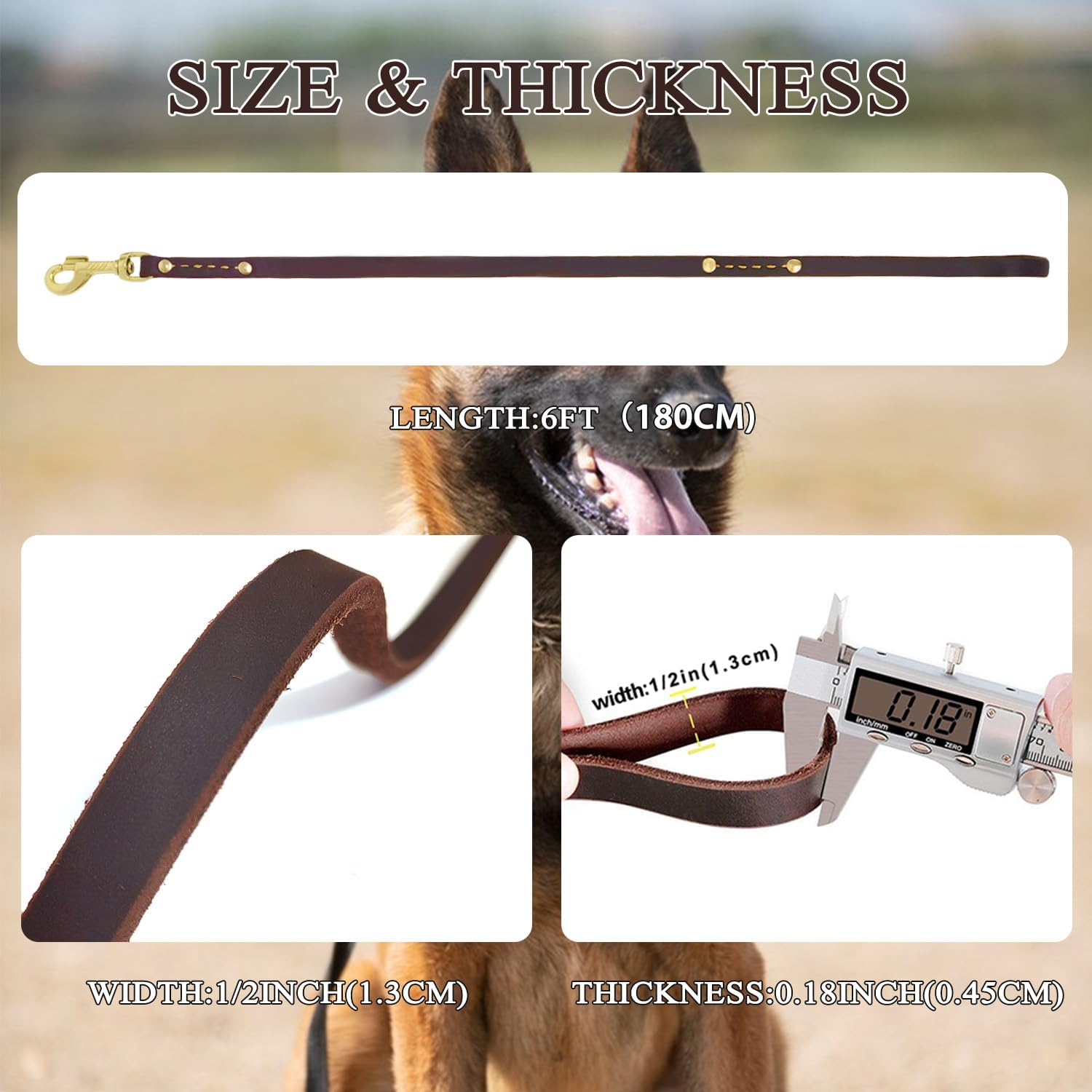 Leather Dog Leash 6 ft x 1/2 inch Heavy Duty Genuine Leather Dog Training Leash Soft and Strong Leather Leash for Small and Medium Dogs Brown - Image 3