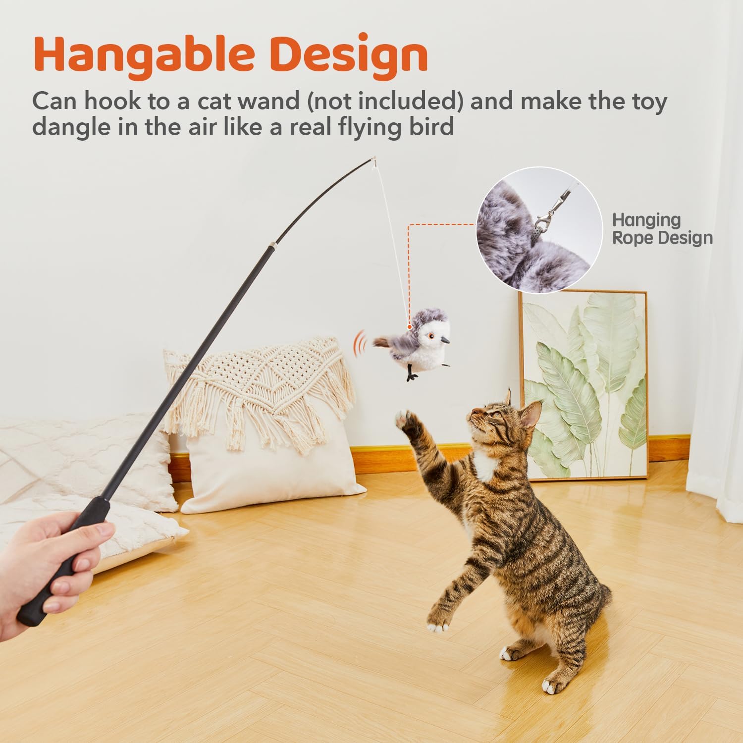 Potaroma Cat Toys Flapping Bird (No Flying), Lifelike Sandpiper Chirp Tweet, Rechargeable Touch Activated Kitten Toy Interactive Cat Exercise Toys for All Breeds Cat Kicker Catnip Toys 4.0" | Lifelike Sandpiper Chirp, Touch Activated, Rechargeable Kitten Kitty Exercise Catnip Kicker for All Breeds 4.0 Inches - Image 6
