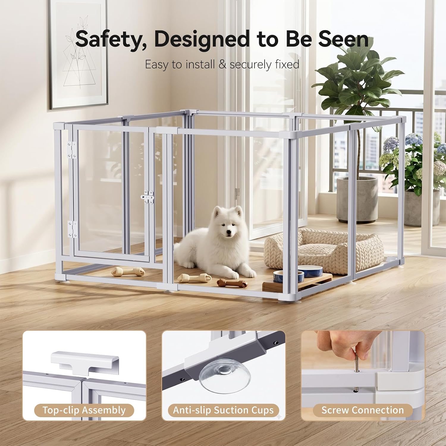 Clear Acrylic Dog Play Pen Indoor Pet Enclosure for Small Dogs & Cats, Outdoor Use with Door, Easy Assemble & Cleaning - Image 6