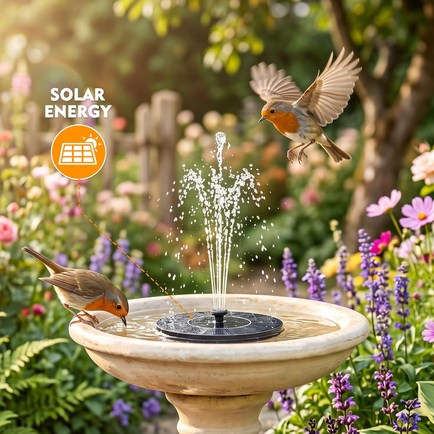 Mademax Solar Bird Bath Fountains, Upgrade 1.4W Solar Fountain Pump with 8 Nozzles & 4 Brackets, Free Standing Floating Solar Powered Water Fountain Pump for Bird Bath, Garden, Pond, Pool, Outdoor - Image 2