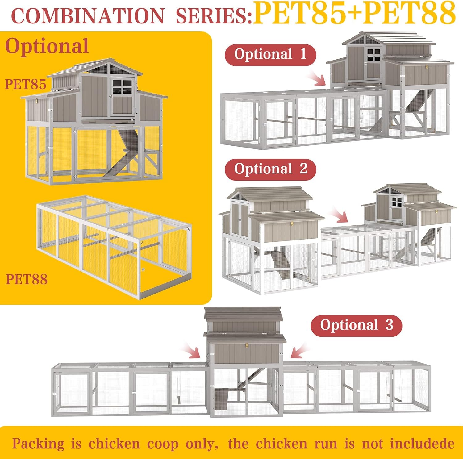 Large Chicken Coop and Run, Wooden Hen House with 4 Sectionable Nesting Boxes, Poultry Duck House for 4-10 Chickens with 5 Perches, Pull-Out Tray and Ramp, Grey - Image 8