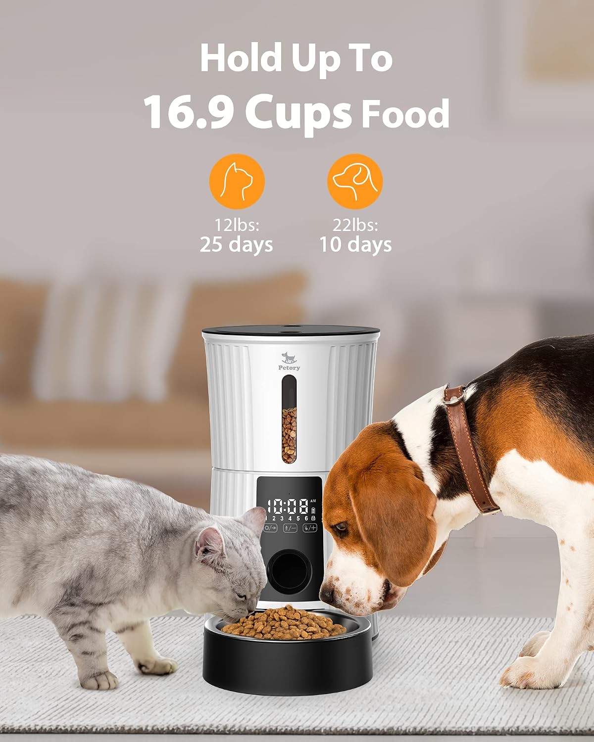 Petory Automatic Cat Feeder, 4L Dry Food Dispenser for Cats and Small Dogs | Programmable Portion Control, Up to 6 Meals Daily, Dual Power Supply, 10-Second Voice Recorder, Slow Feeding - Image 5