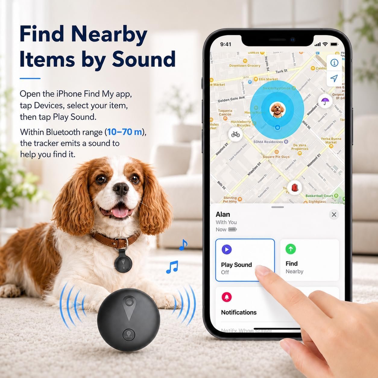 Pet GPS Tracker for Dogs,Mini Collar Location Trackers for Cats(Compatible with iOS Locate),No Monthly Fee Subscription,IP68 Waterproof Real-Time Global Location Tracking Anti-Lost Device-Black - Image 4