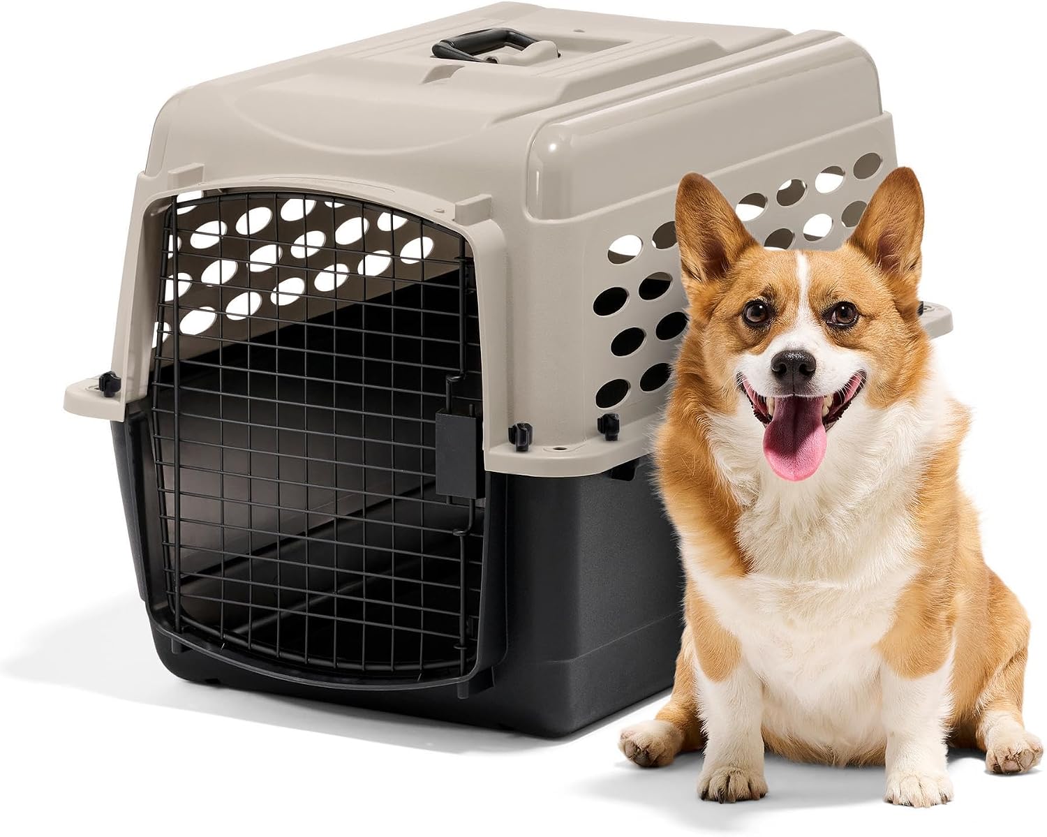 Petmate Vari Dog Kennel - Portable Dog Carriers & Crates for Medium Dogs, Airline-Friendly, Durable Plastic, Pet Carrier For Home and Travel, 28 Inches, Taupe and Black | Airline friendly pet carrier, durable plastic shell, great at home and on trips, secure travel design, easy to transport - Image 5