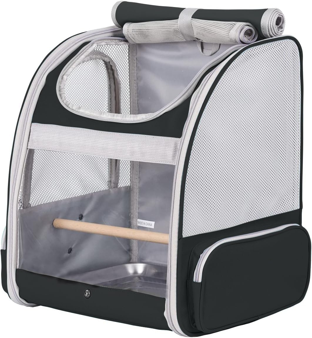 Bird Backpack Carrier with Stand Perch, Bird Travel Backpack for Hiking, Airline Approved Black Bird Backpack - Image 3