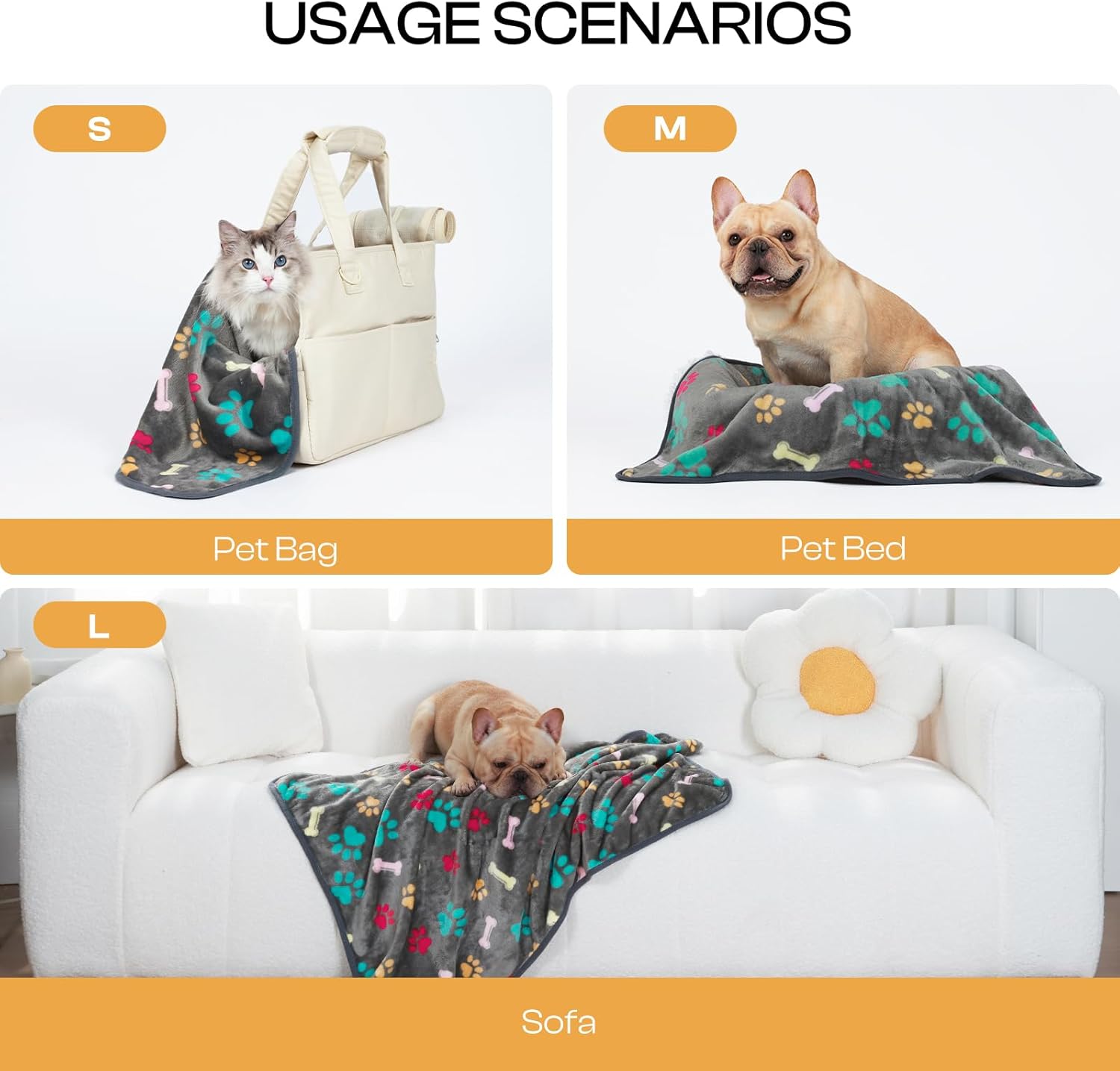 Luciphia 1 Pack 3 Blankets Fluffy Premium Fleece Pet Blanket Flannel Paw Printed Throw for Dog Cat(Small 23x16'', Grey/Brown/Blue) - Image 2