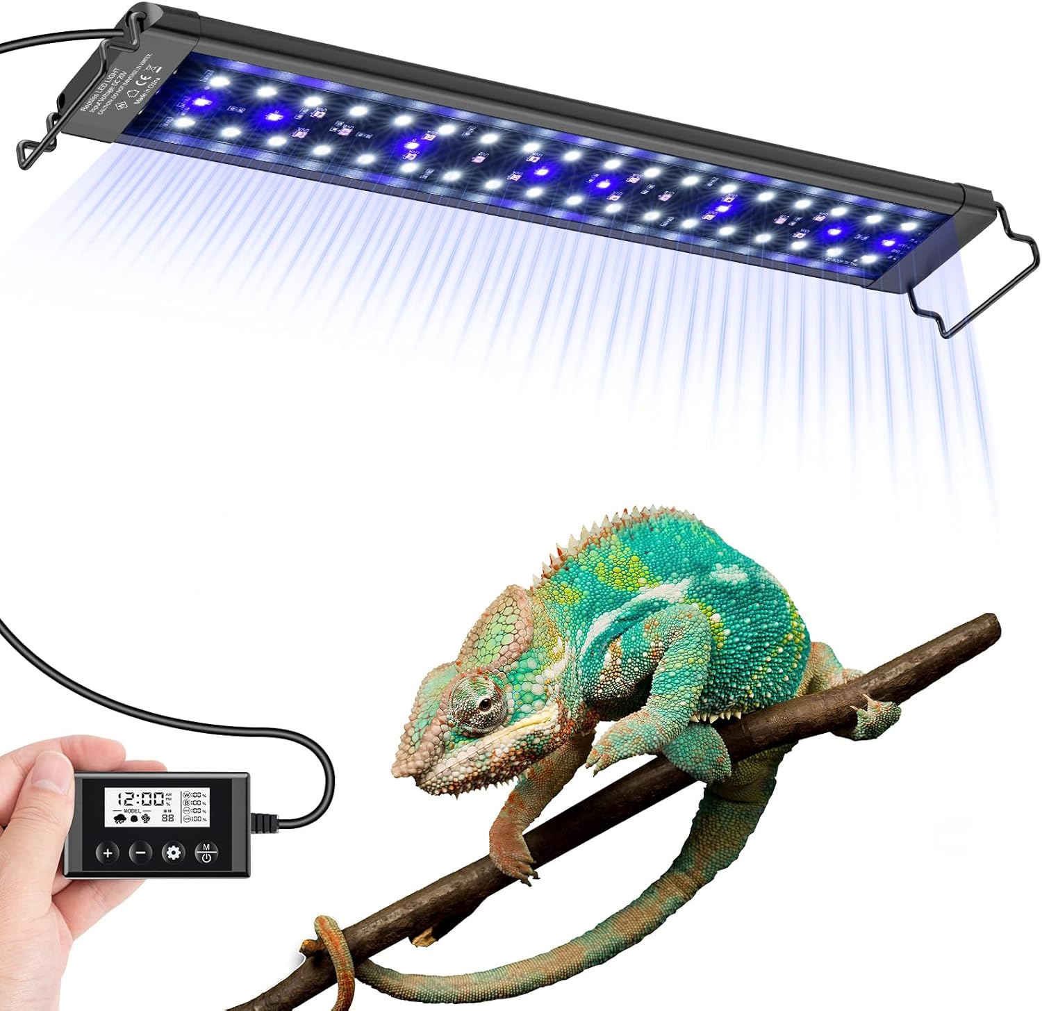18-Inch UVA UVB Light for Reptiles with Controller, Full Spectrum | LED UVA UVB Reptile Light for Bearded Dragons, Auto 24-Hour Cycle Timer & 10 Dimmable, UV Light for Turtles, Snakes, Plants