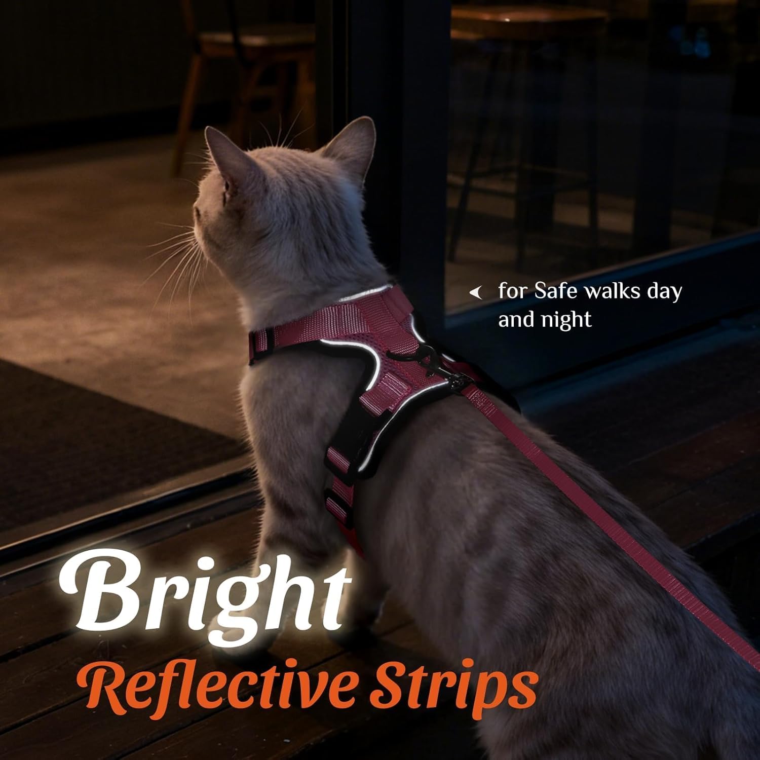 Dooradar Cat Harness and Leash Set, Adjustable and Escape Proof, Xs | Easy Fit, Snap Buckles, Soft Breathable Vest, Sturdy Clip, Reflective Strips, for Small & Average Cat Walks, Pink - Image 5