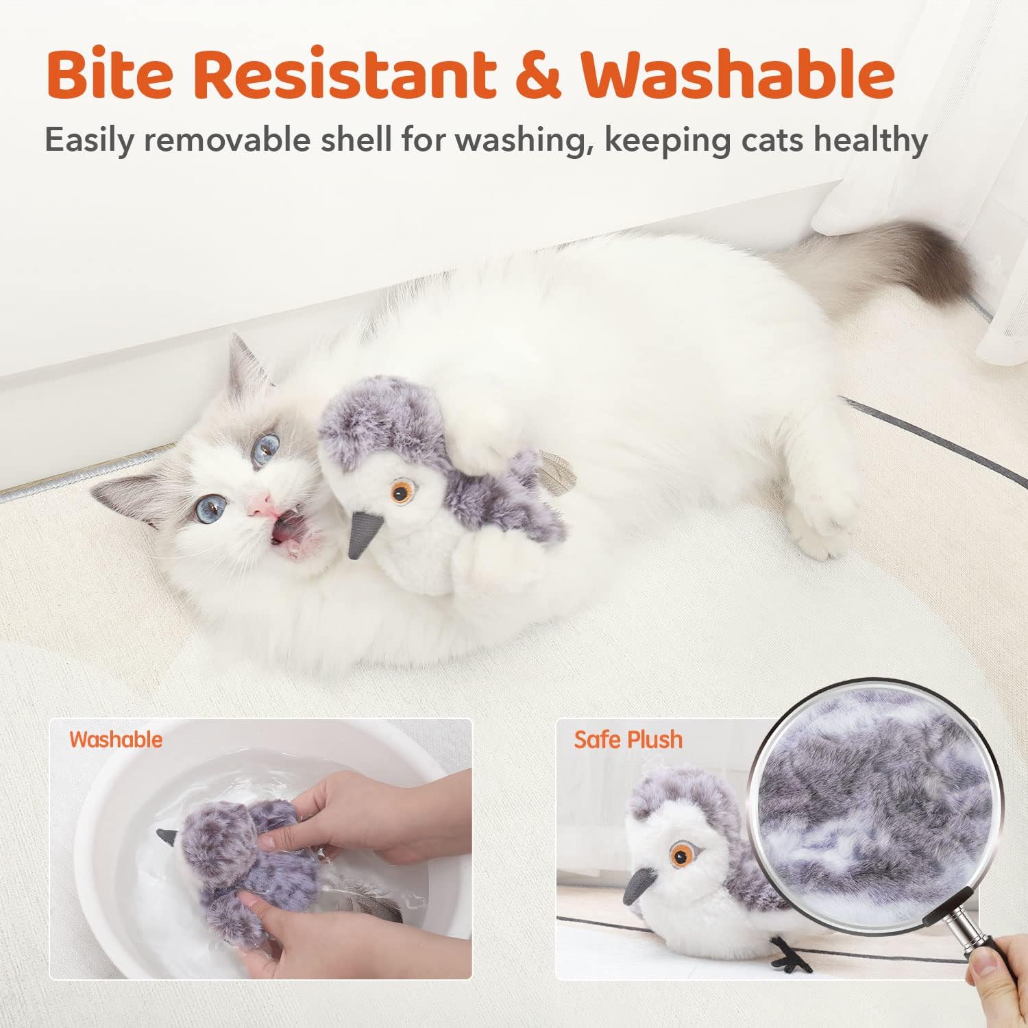 Potaroma Cat Toys Flapping Bird (No Flying), Lifelike Sandpiper Chirp Tweet, Rechargeable Touch Activated Kitten Toy Interactive Cat Exercise Toys for All Breeds Cat Kicker Catnip Toys 4.0" | Lifelike Sandpiper Chirp, Touch Activated, Rechargeable Kitten Kitty Exercise Catnip Kicker for All Breeds 4.0 Inches - Image 4