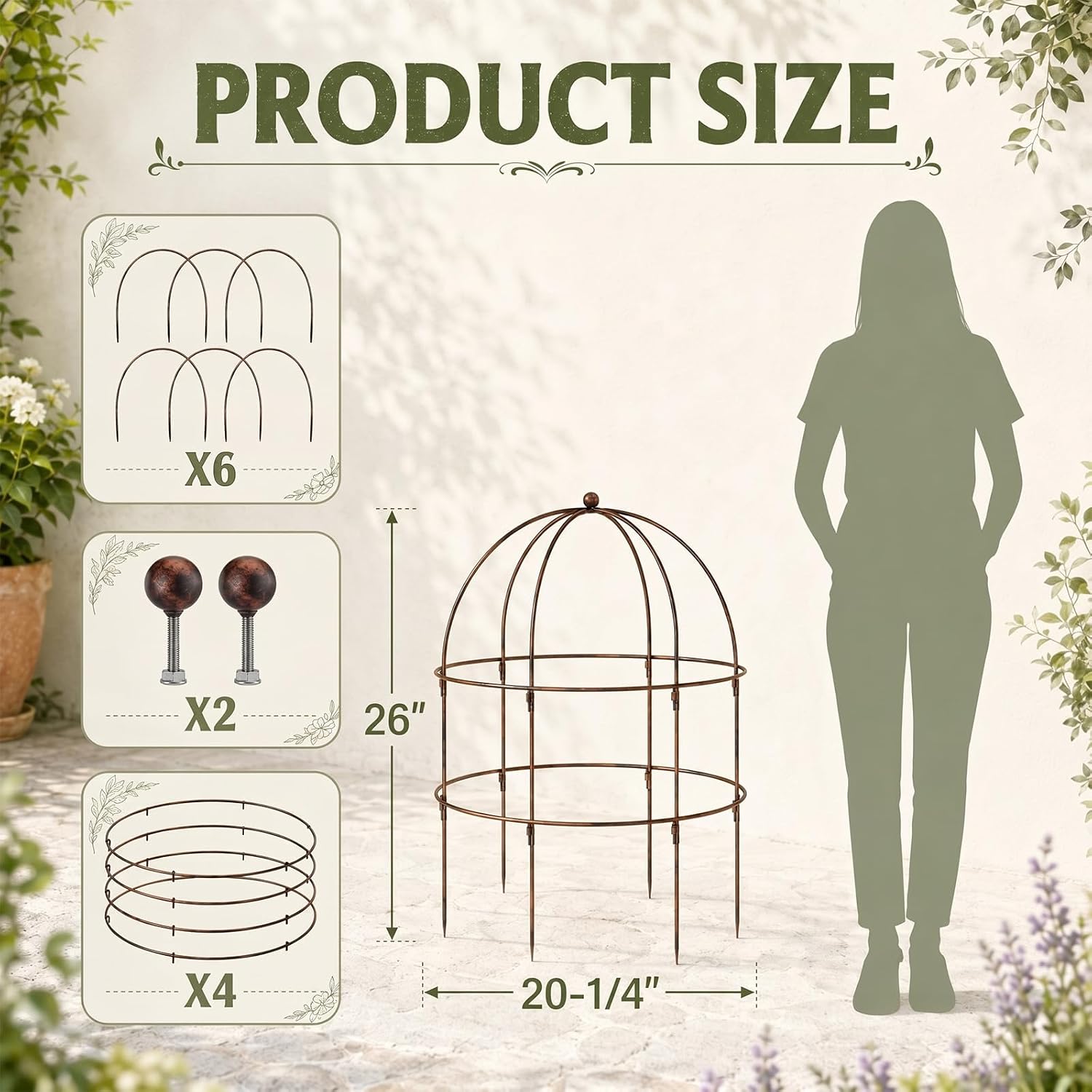 2 pcs 20-1/4" x 26" H Bronze Bird Cage Plant Support Heavy Duty Metal Bird Cage Plant Support Large Outdoor Garden Trellis for Peonies, Baptisia, Sedum & Other Perennials - Image 2