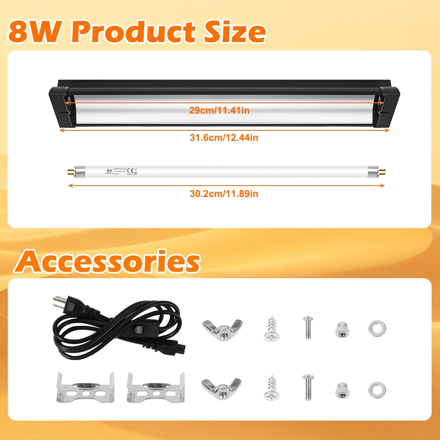 T5 UVB Reptile Light Fixture Combo Kit 8W 10.0 – Complete HO UVB Light for Reptiles with 12.44" Terrarium Hood, Desert UVB Bulb for Bearded Dragon Gecko Tortoise Lizard – Easy to Install and Use - Image 6