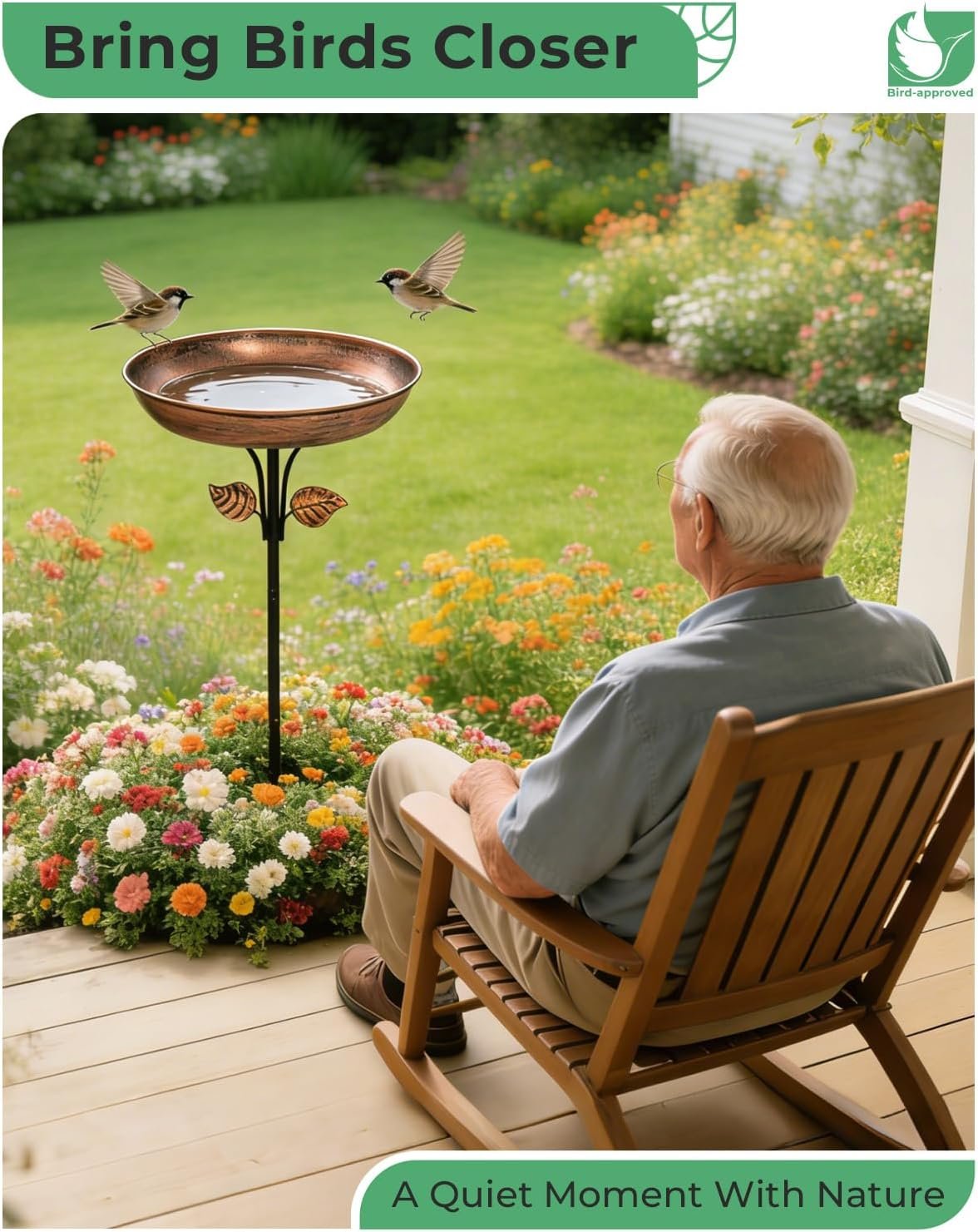 Metal Bird Bath for Outdoors, 12" Dia Bowl with Stable Upgrades Stake Birdbaths Garden Yard Lawn Decor 0.7 Gallon - Image 6