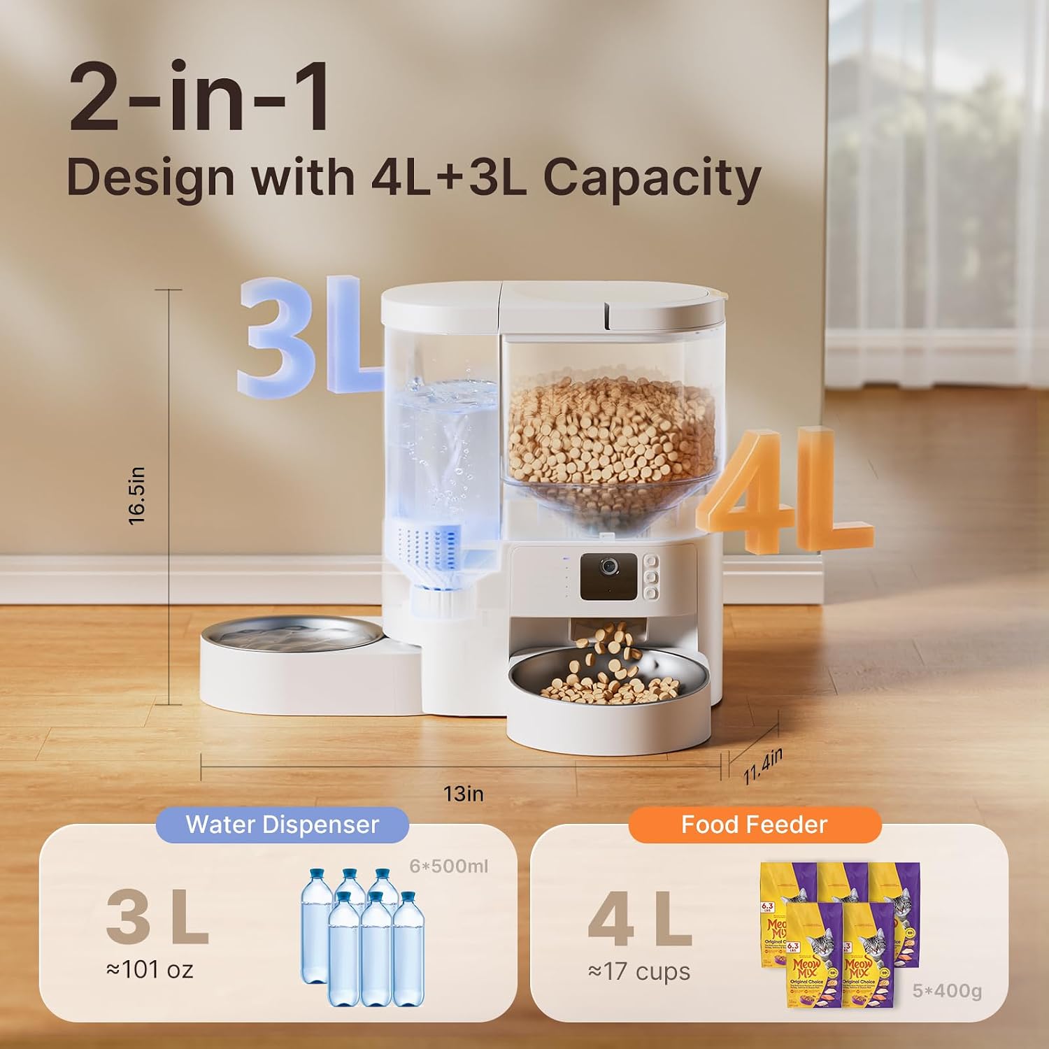 Automatic Cat Feeder with Camera, 2 in 1 Cat Food and Water Dispenser | 2K HD Video and Night Vision, 5G App Controlled Timed Pet Feeder, 4L Food & 3L Gravity Waterer, 2-Way Audio for Cat Small Dog - Image 7