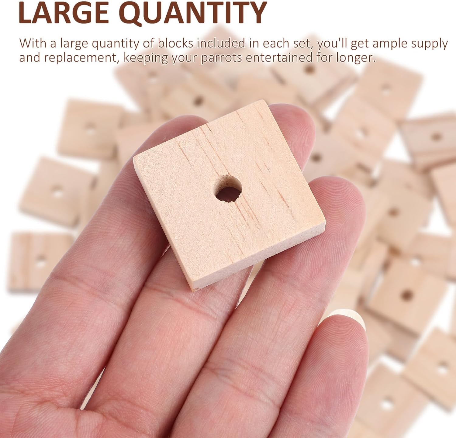 NOLITOY Parrot Toys: 100PCS Wooden Chewing Blocks, Thick Natural Wood for Bird Chew Training, DIY Cage Toys for Parakeet Budgie Conure Macaw Cockatoo - Image 8