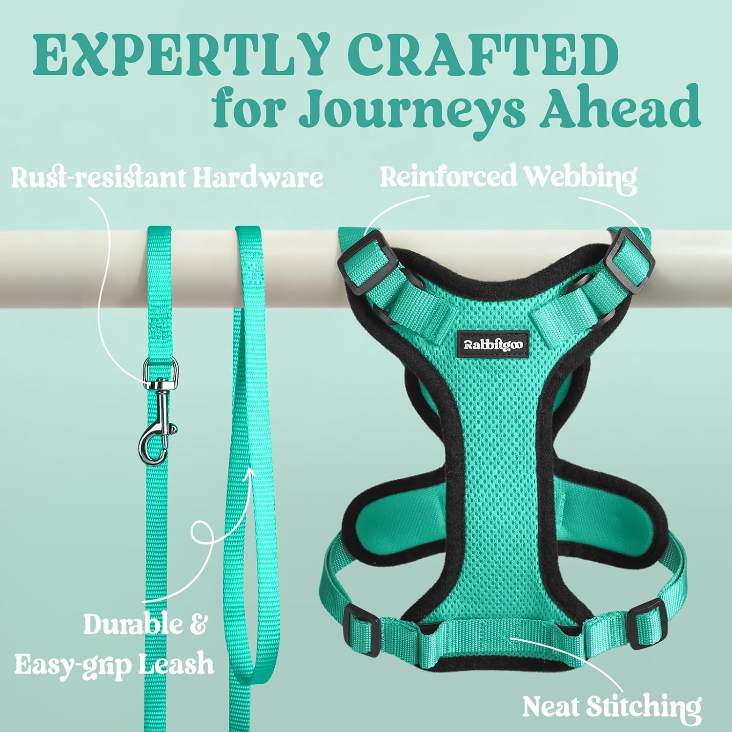 rabbitgoo Cat Harness and Leash Set, Escape Proof Vest, Emerald | Soft Breathable Mesh, Easy Adjustable Fit, Snap Buckles, Sturdy Clip, Reflective Strips, for Small & Average Cats Walks, Xs - Image 7