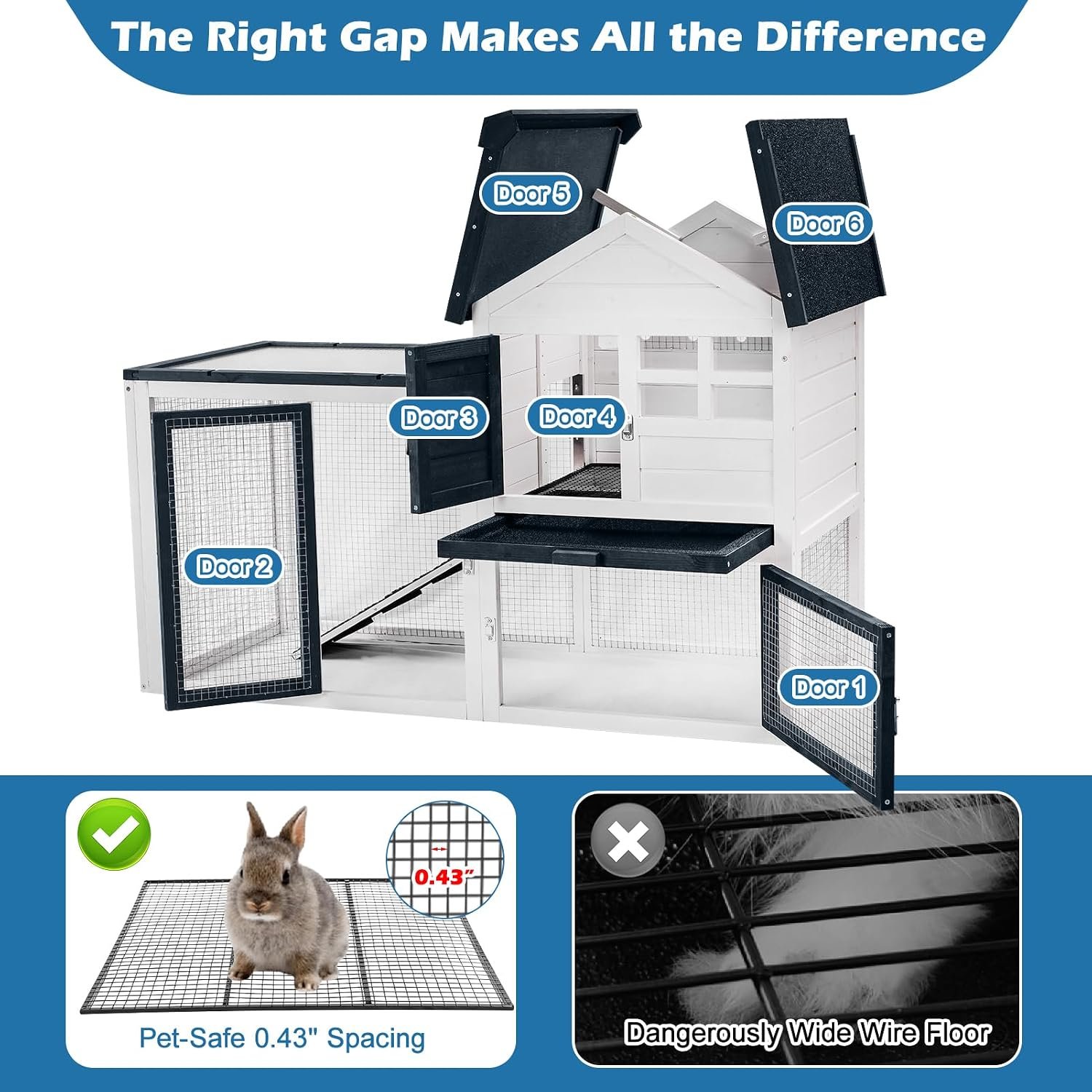 FunXplore Bunny Hutch Indoor Outdoor Rabbit Cage with Weatherproof Roof | Chicken Coop Animal House, Wire Floor, Pull-Out Tray, Chew-Resistant Ramp & Entrance, Openable Waterproof & UV-Resistant Roof - Image 5