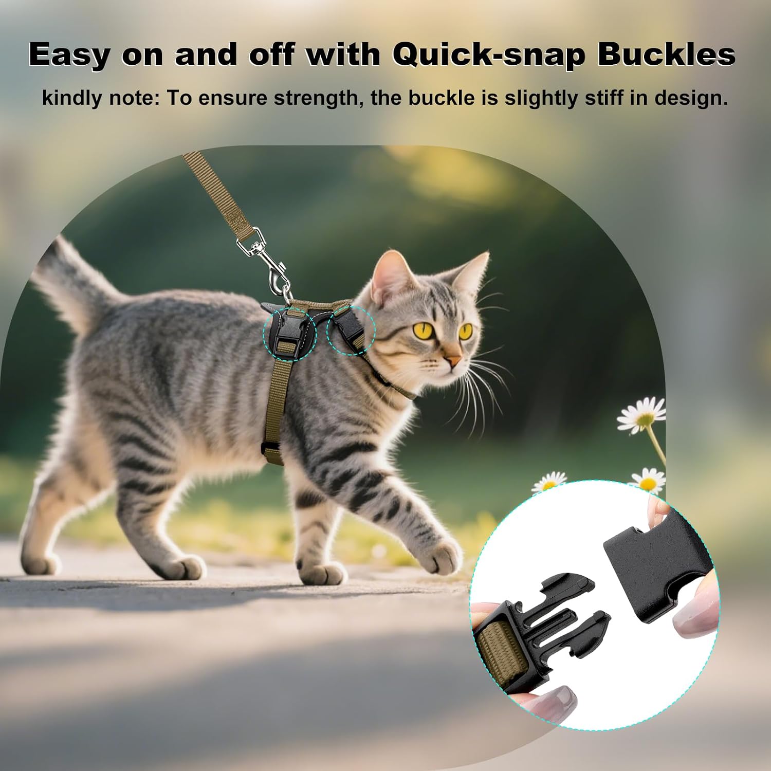 Plutus Pet Adjustable Cat Harness and Leash Set, Quick Release, Escape Proof Nylon Vest with Leather Trim for Kitten, Small Medium Large Cats, Brown - Image 4