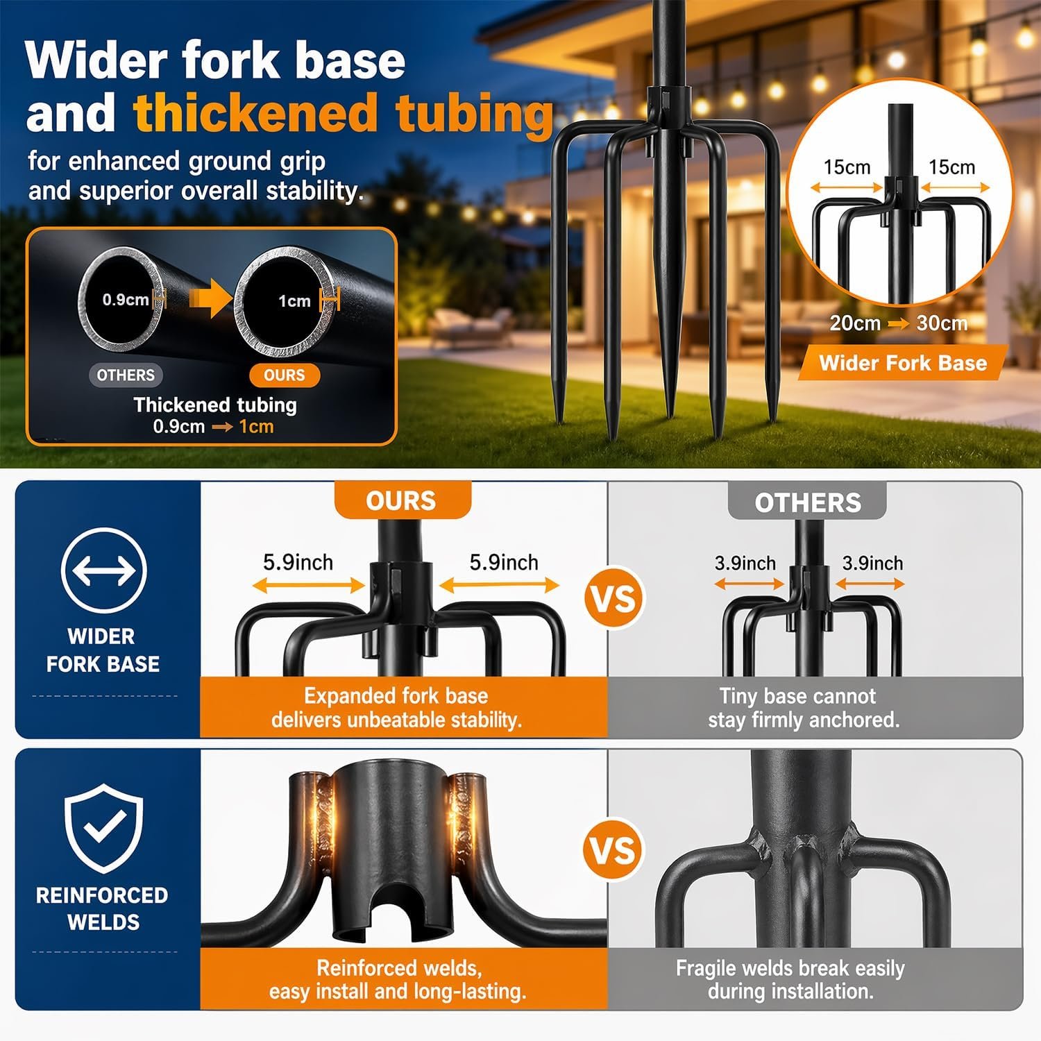 85 Inch Shepherds Hooks for Outdoor,Heavy Duty Shepherds Hooks for Outdoor with 5 Prong Base, Adjustable Stand Hanger for Garden Plant, Hummingbird Feeder, Lantern, Hanging Wedding Decor (2 Pack) - Image 3