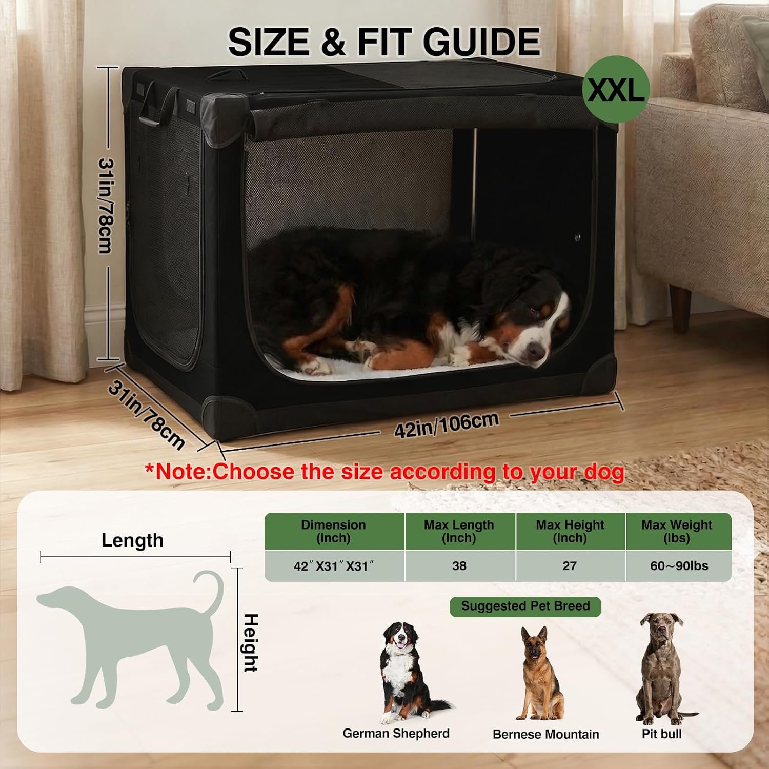 42 x 31 x 31 Inch Collapsible Soft Dog Crate for Dogs Up to 90 lbs, Portable Travel Pet Kennel with 4 Zip Doors, Foldable Indoor Outdoor Crate with Mat, Carry Bag, Black - Image 2