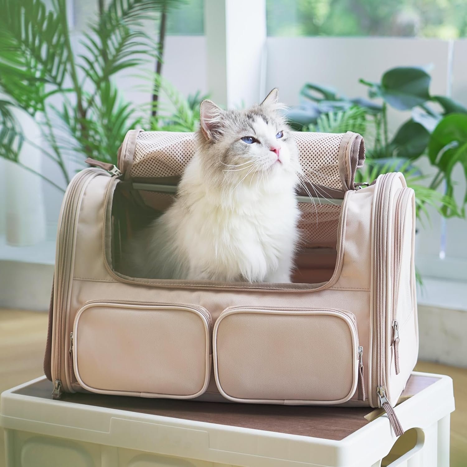 FUKUMARU Cat Carrier, Airline Approved Dog Carrier with Rollable Cover | Breathable Soft Cat Carrier, Multiple Doors & 4 Storage Pockets Cat Travel Bag, Durable Pet Carrier for Cat Under 15 lb, Pink - Image 9