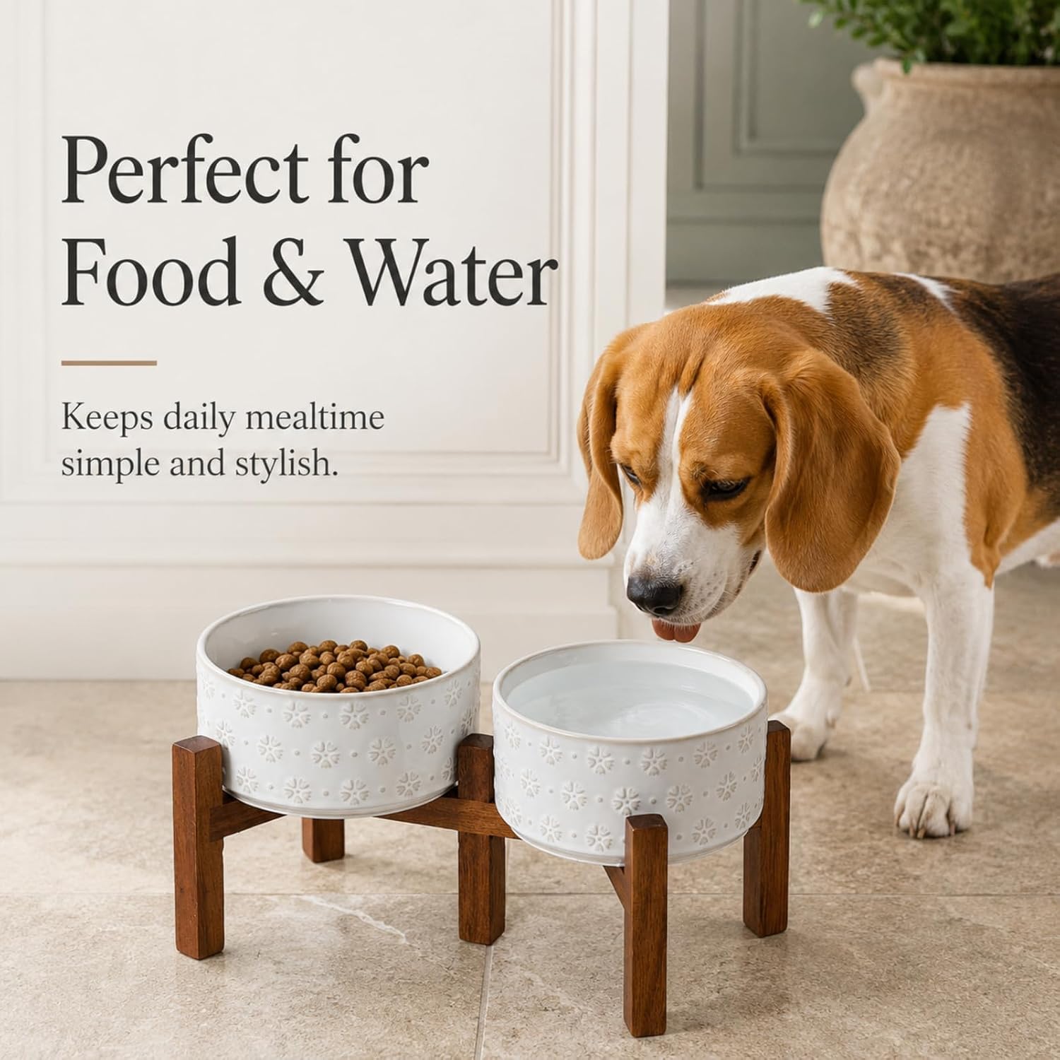 Havniva 6.1" Elevated Dog Bowls Ceramic Raised Dog Bowl with Non-Slip Stand (Acacia Wood) Two Height Options, Dog Food & Water Bowl for Small & Medium Breed Dogs - 3.4 Cups 27 oz - Image 3