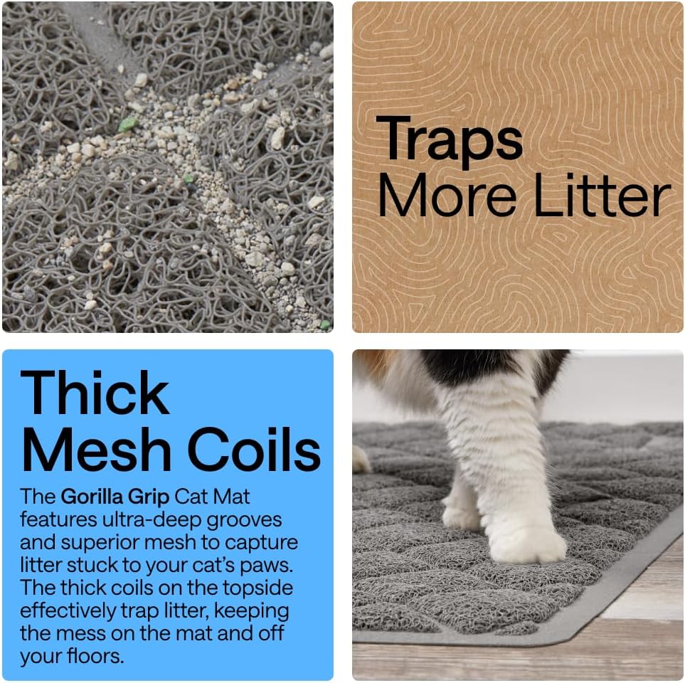 GORILLA GRIP Cat Litter Box Mat, Cushioned Coil Mesh Litter Trapping Mats, Scatter Control Supplies for Less Mess, Phthalate Free, Ultra Deep Catch Grooves, Rinse or Vacuum to Clean, 24x17 Gray - Image 3