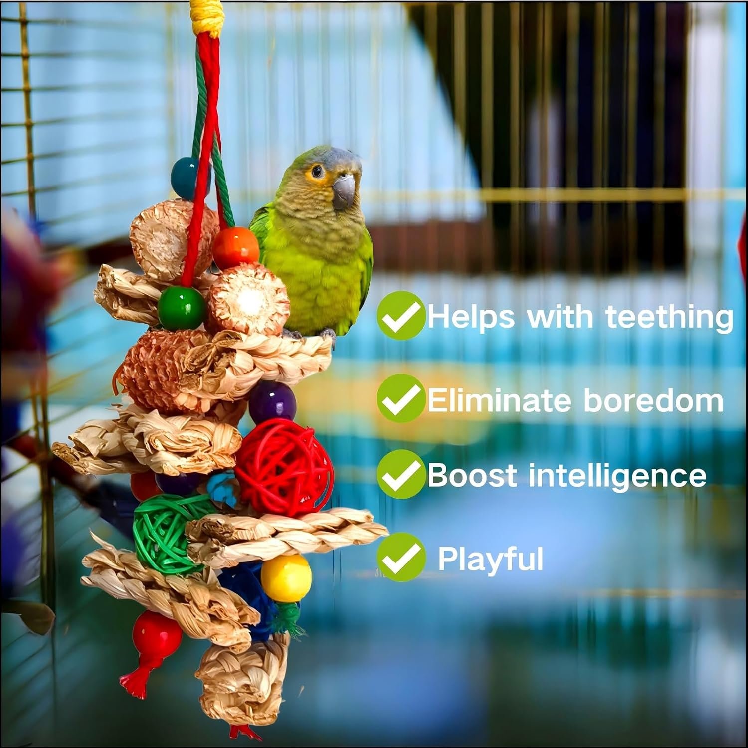 2pcs Bird Toys for Parakeets,Foraging Toys for Birds Parrot Chewing Hanging Toy,Bird Cage Toy for Conure Cockatiel Budgies Lovebird - Image 3