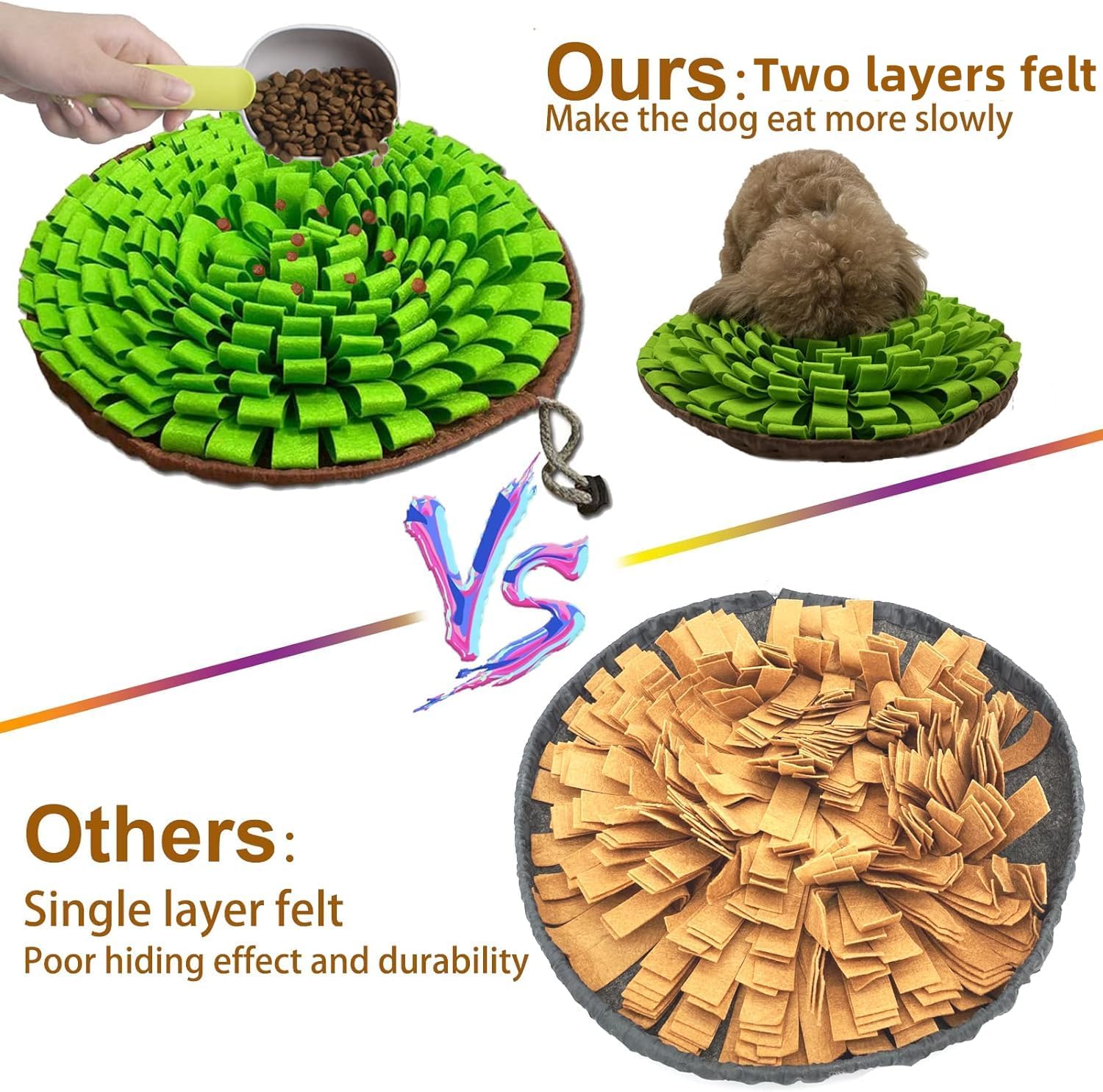 Pet Snuffle Mat for Dogs,Interactive Feed Puzzle for Boredom,Encourages Natural Foraging Skills for Cats Rabbits Dogs Bowl, Dog Treat Dispenser Indoor Outdoor Stress Relief,Travel Portable and Compact - Image 6