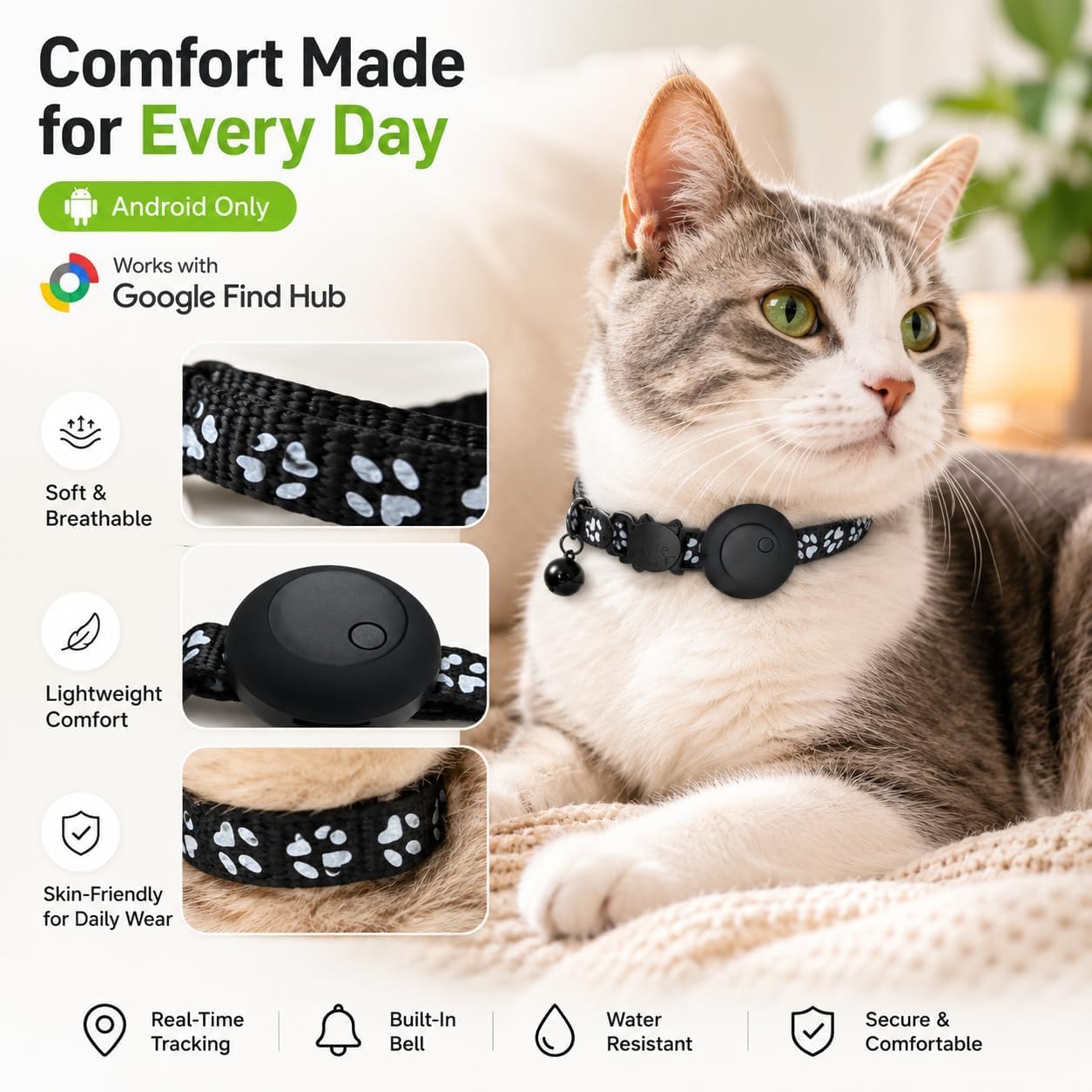 Pet Tracker,GPS Collar for Cats (Android Only) Smart tag,Waterproof Compatible with Google Find My,No Monthly Fee,Advanced Tracking Solution Smart Collar for Pet Safety Ideal Small Large Cats - Image 3