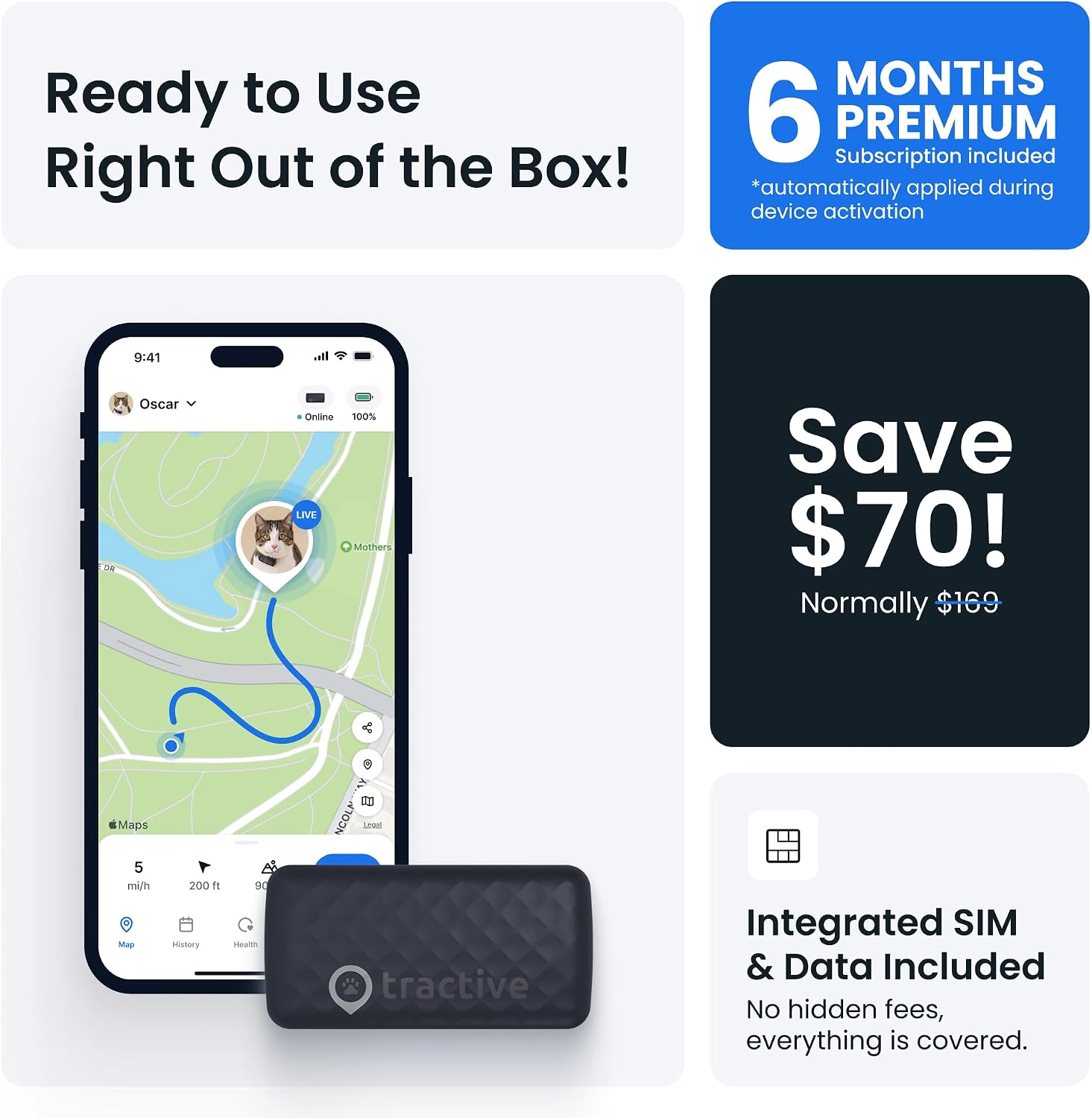 Tractive Smart Cat GPS Tracker with Free 6 Month Subscription | Real-Time Location & Wellness Monitoring for Cats 6.5 lbs+ | Territory & Location History | Up to 5-Day Battery (Dark Blue) - Image 6