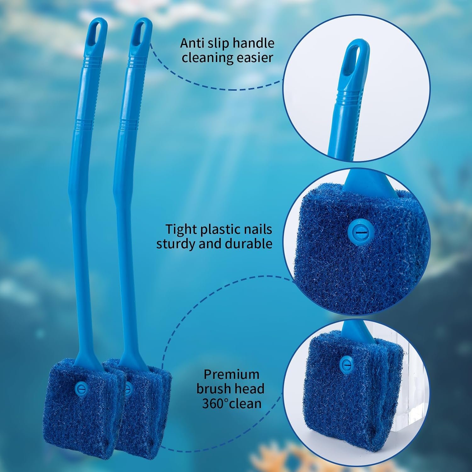 SLSON Aquarium Algae Scraper Double Sided Sponge Brush Cleaner Long Handle Fish Tank Scrubber for Glass Aquariums and Home Kitchen,15.4 inches (1) - Image 4