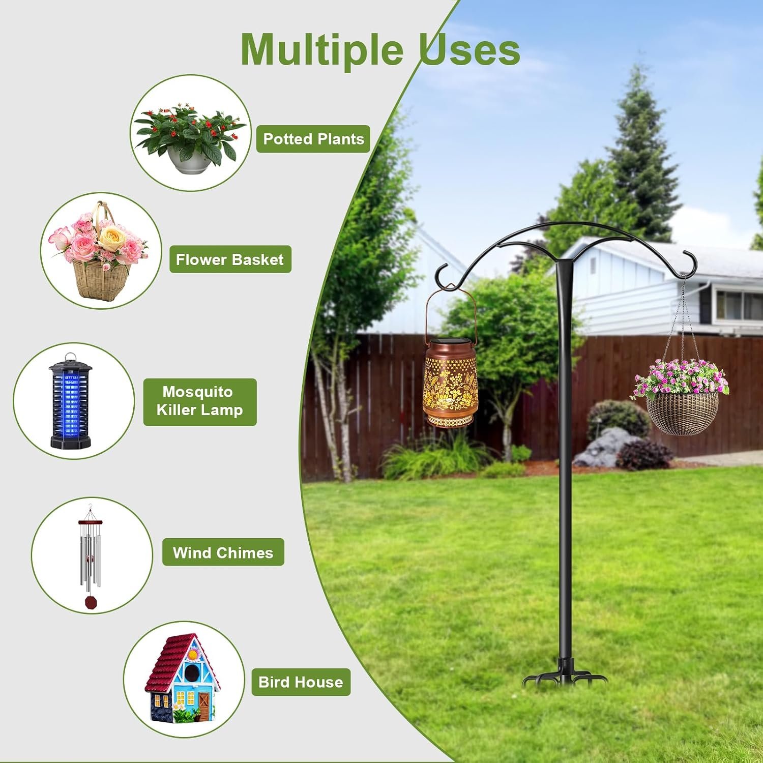 85 Inch Shepherds Hooks for Outdoor,Heavy Duty Shepherds Hooks for Outdoor with 5 Prong Base, Adjustable Stand Hanger for Garden Plant, Hummingbird Feeder, Lantern, Hanging Wedding Decor (2 Pack) - Image 5