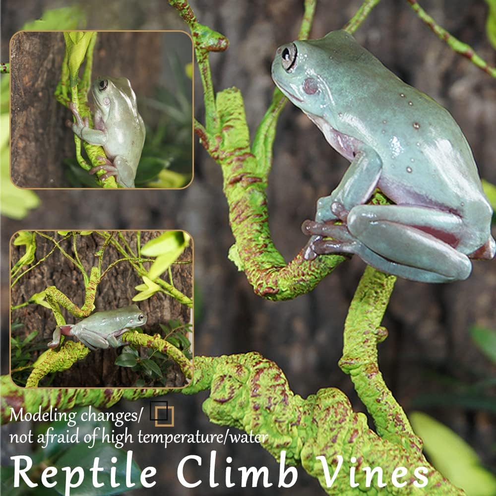 Hamiledyi Reptile Plants Bendable Jungle Climbing Vine Terrarium Branch Flexible Plastic Leaves Hanging Pet Habitat Decoration for Bearded Dragon Lizard Gecko Frog Snake Tank Accessories Decor - Image 3