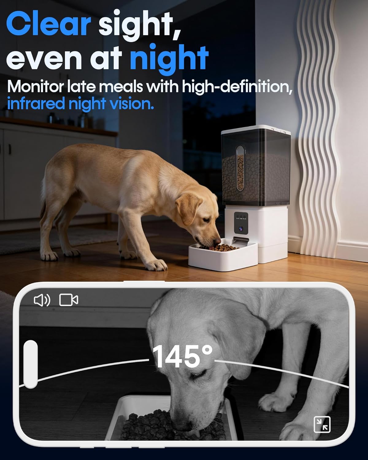 12L Large Dog Automatic Feeder with HD Camera: 50 Cups/20-Day Food Capacity | Easy Setup Timed Dog Feeder for Travel & Business Trips, Anti-Clog for 2-18mm Large Kibble - Image 9