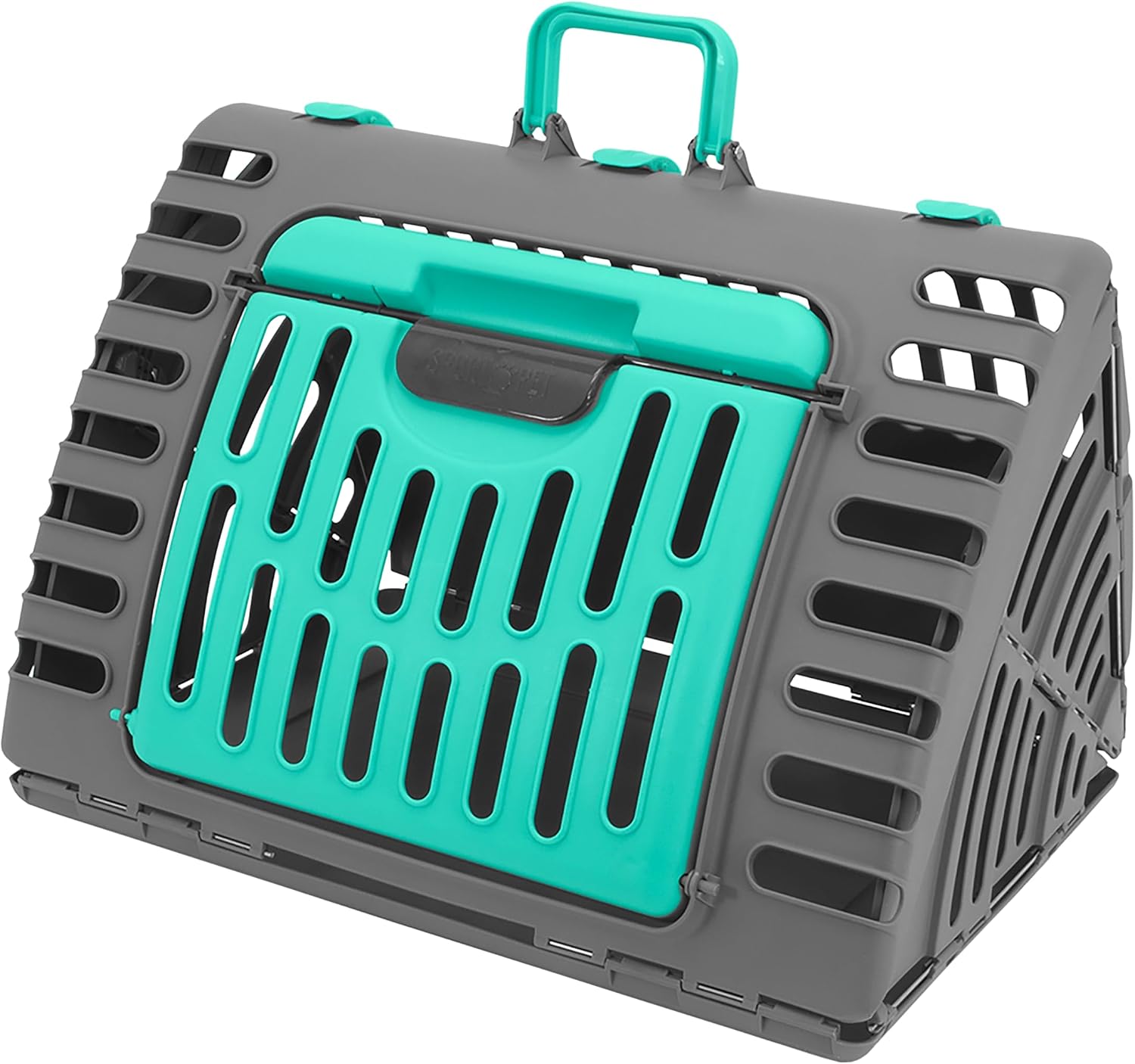 SportPet X-Large Hard-Sided Travel Cat Carrier - Cat Carrier with Patented Wide Side-Opening Door, Foldable Portable Pet Carrier for Cats & Small Pets up to 35lbs - Dark Gray/Teal - Image 2