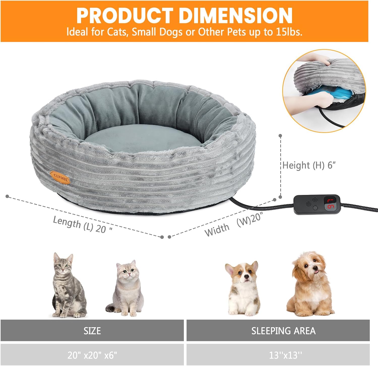 Heated Cat Bed for Indoor Cats, 20’’ Electric Cat Heated Bed Pet Warming Bed for Cats and Small Dogs, Washable Calming Round Donut Pet Bed with Heating Pad, Indoor Use - Image 6