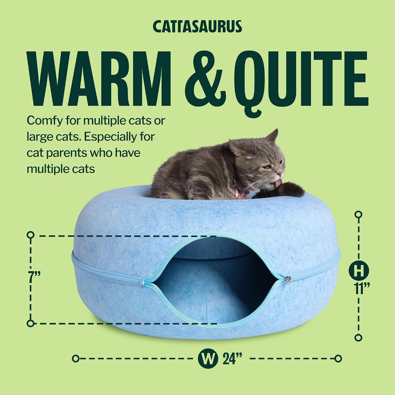 Cattasaurus Peekaboo Cat Cave Donut for Multiple & Large Cats up to 30-45 lbs, 3-in-1 Self Warming Cat Bed, Tunnel & Scratcher for Indoor Cats, Washable & Detachable Small Dog Bed (Blue, Large) - Image 2