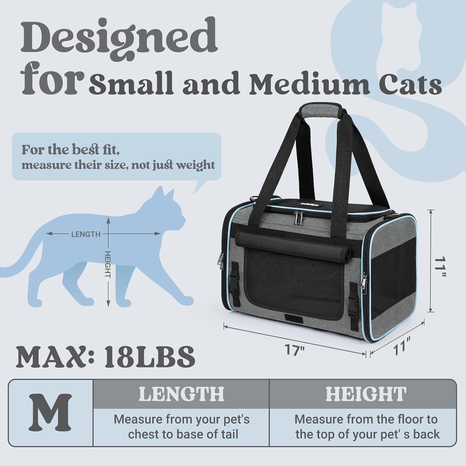rabbitgoo Cat Carrier Soft with Rollable Flap, Travel Safe for Car Airline | Comfortable for Anxious Kittens, Collapsible Portable Carrying Bag, Small Medium Cats, Escape Proof, Grey, 17"Lx11"Wx11"H - Image 8