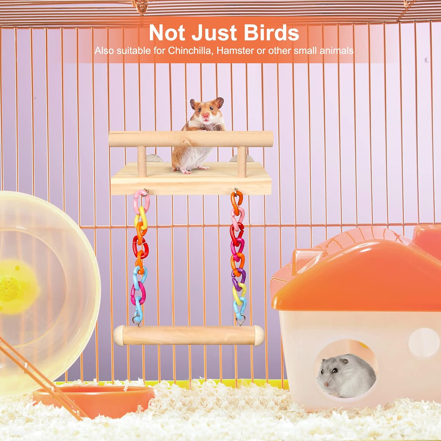 FrgKbTm Bird Perches Cage Toys Parrot Wooden Platform Play Gyms Exercise Stands with Acrylic Wood Swing Ferris Wheel Chewing for Animals Green Cheeks, Baby Lovebird, Chinchilla, Hamster Budgie - Image 4