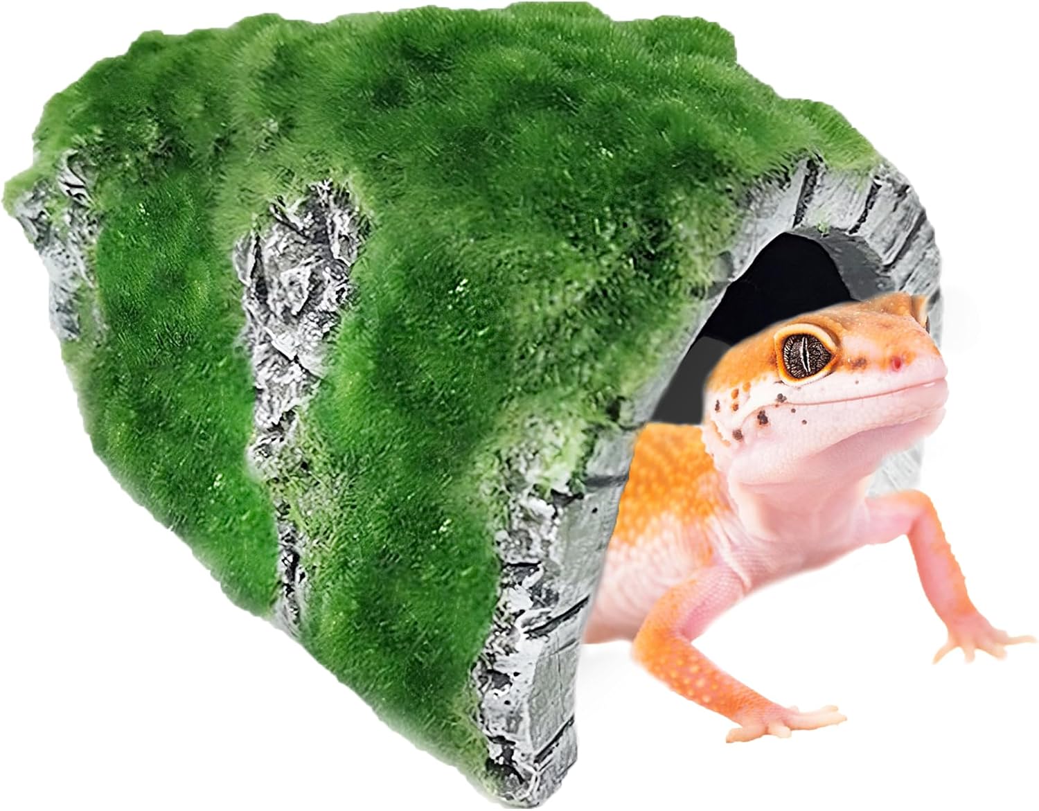 SunGrow Reptile Hideout Cave with Artificial Moss, Rock Habitat Shelter for Lizards, Snakes, Geckos, Frogs & Aquariums, Durable Resin Cave Decor, 6 x 3 x 4 Inches - Image 2
